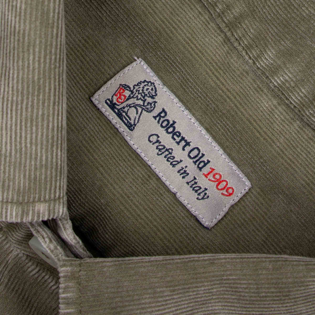 Robert Old - Grey Green Marble Washed Cotton Cordroy Slim Fit Shirt