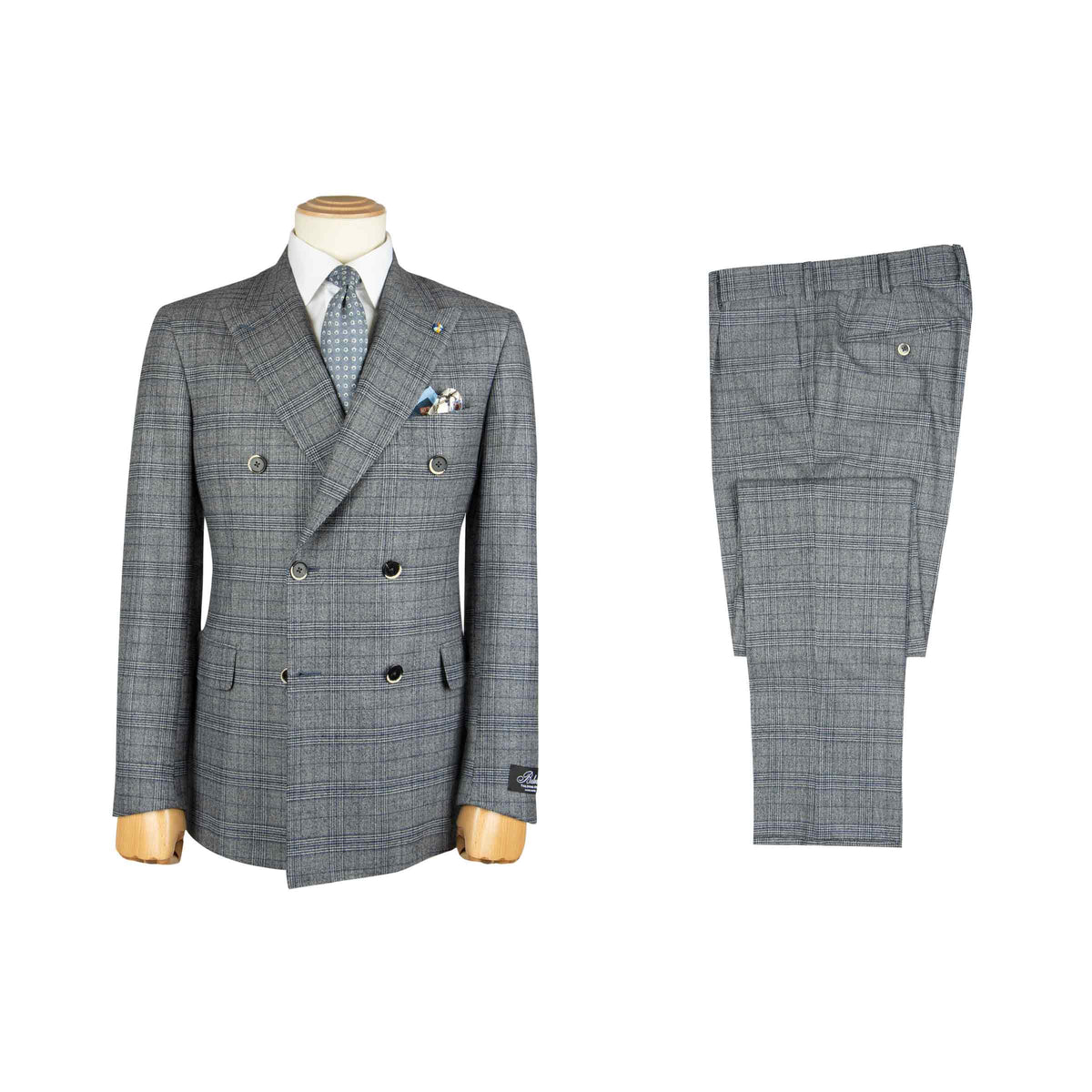 Belvest - Grey Check 'Natural Soft' Double-Breasted Wool Suit SUITS Belvest