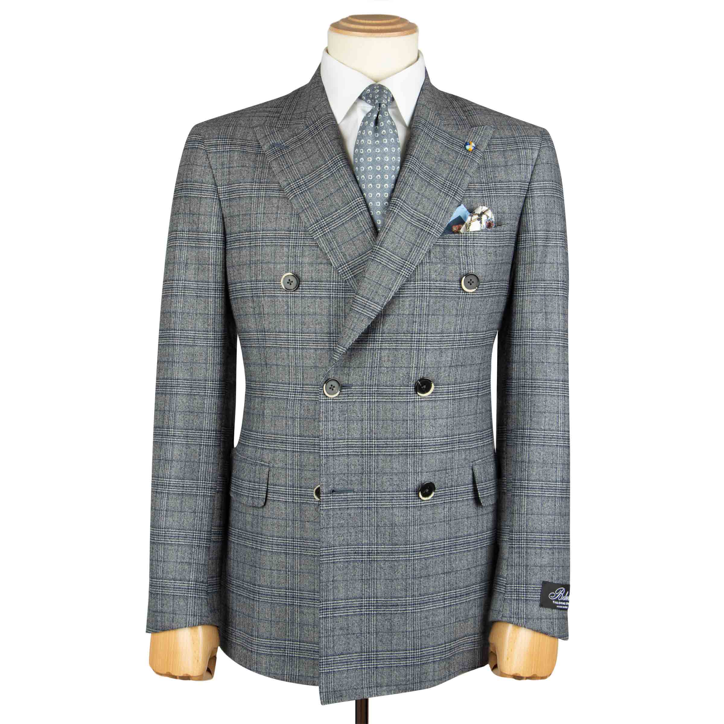 Belvest - Grey Check 'CEO' Double-Breasted Wool Suit SUITS Belvest