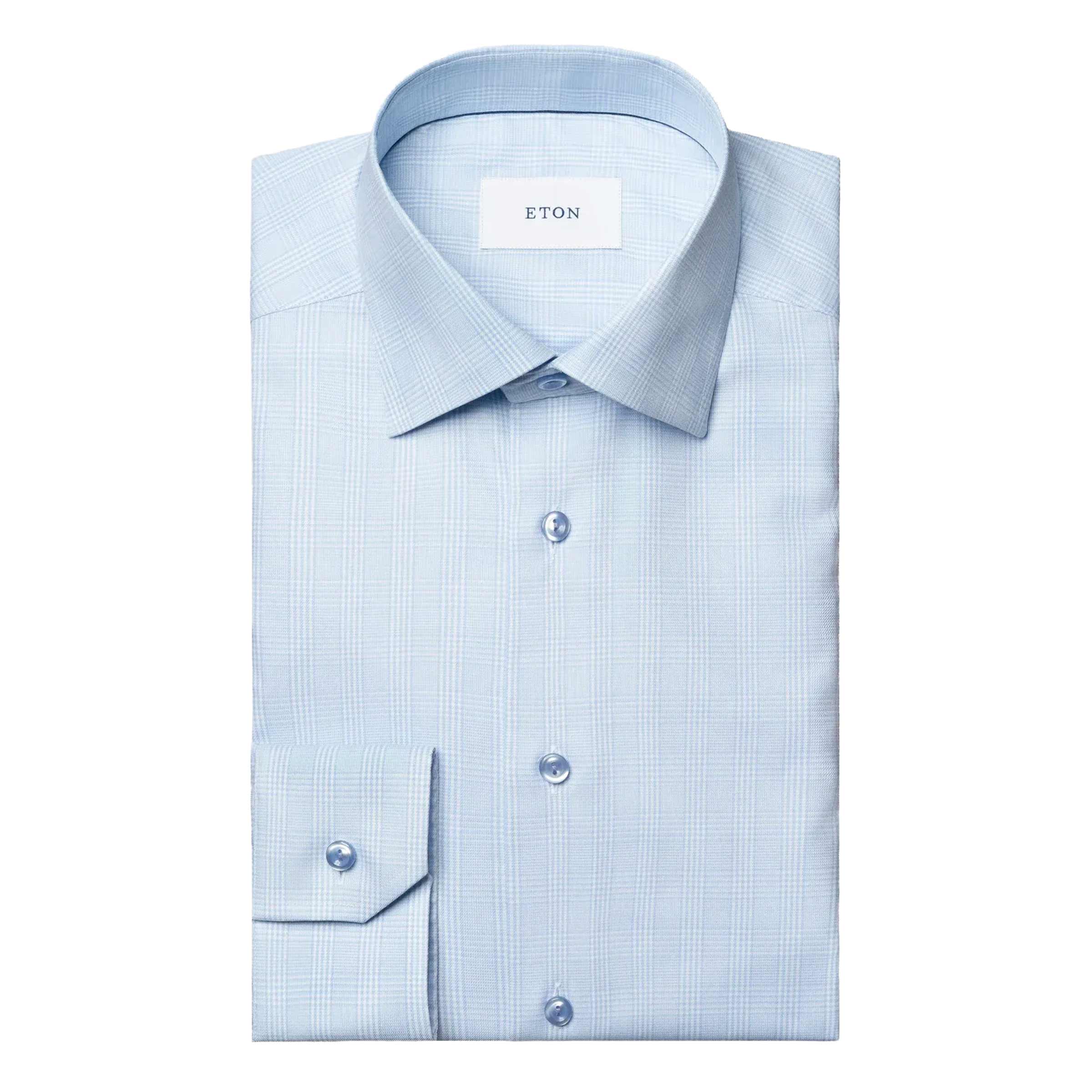 Eton - Light Blue Check Cotton TENCEL™ Lyocell Contemporary Shirt L/S SHIRTS Eton