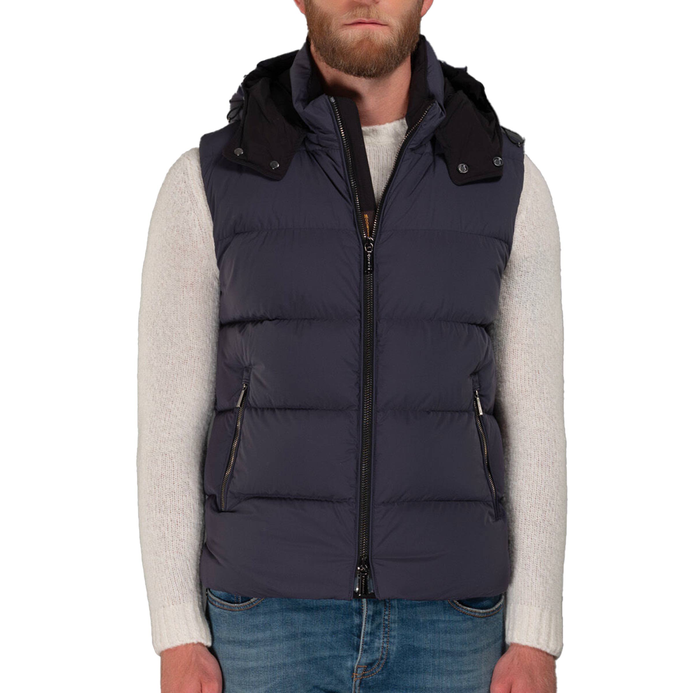 Moorer - Navy Blue 'Fire' Down Padded Gilet BLOUSONS MooRER