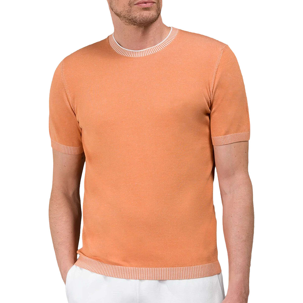 Moorer - Orange 'Jude' Cotton Knitted Tshirt TEE SHIRTS MooRER