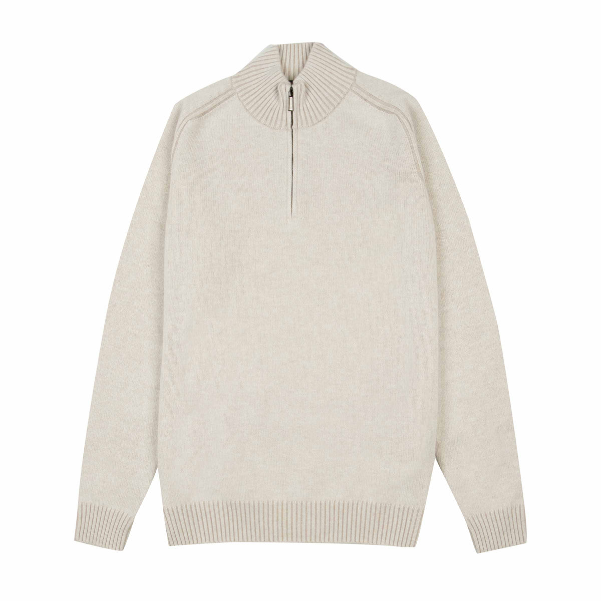 Moorer - Oatmeal ‘Fedro’ Knit Zip Neck Virgin Wool Sweater KNITWEAR MooRER