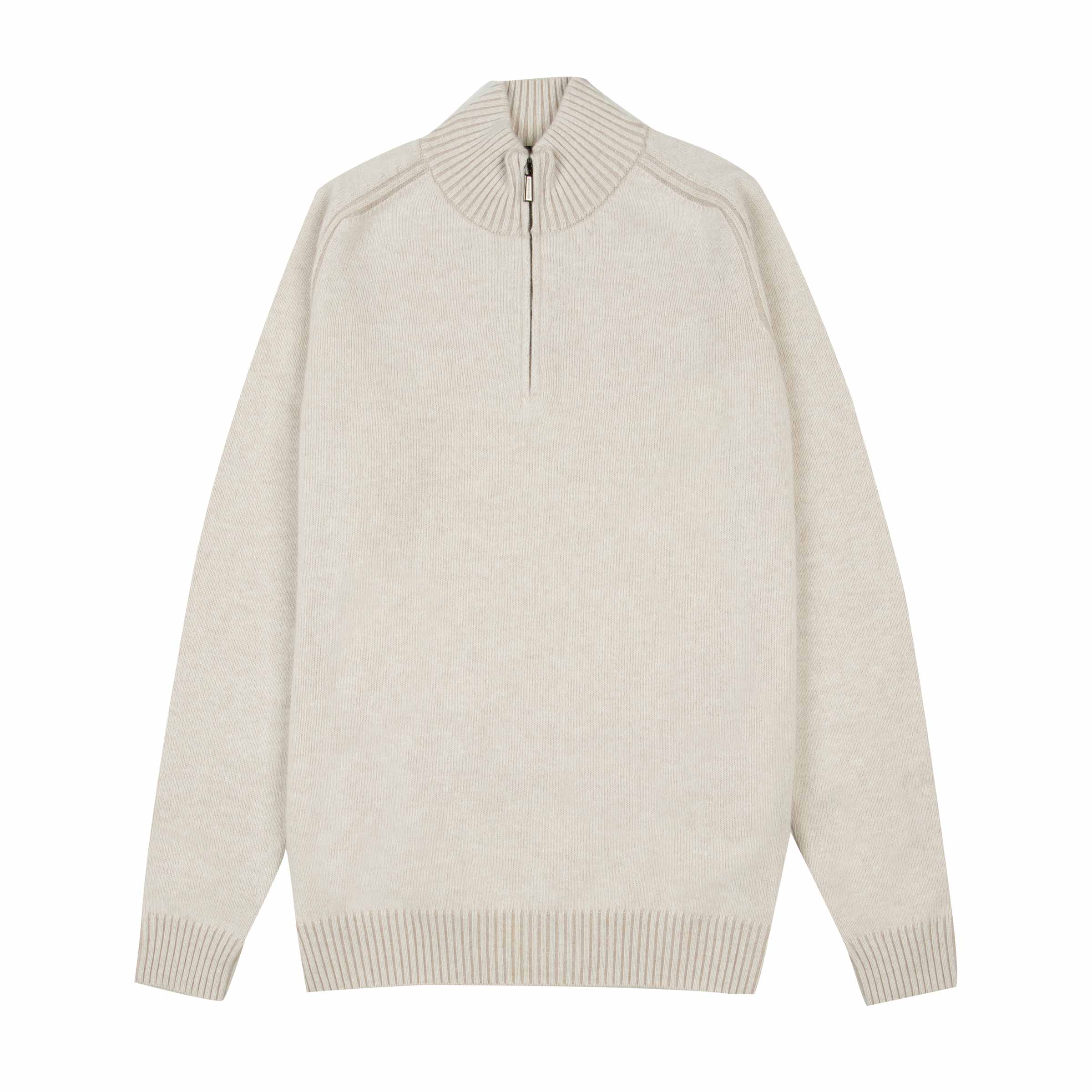 Moorer - Oatmeal ‘Fedro’ Knit Zip Neck Virgin Wool Sweater KNITWEAR MooRER