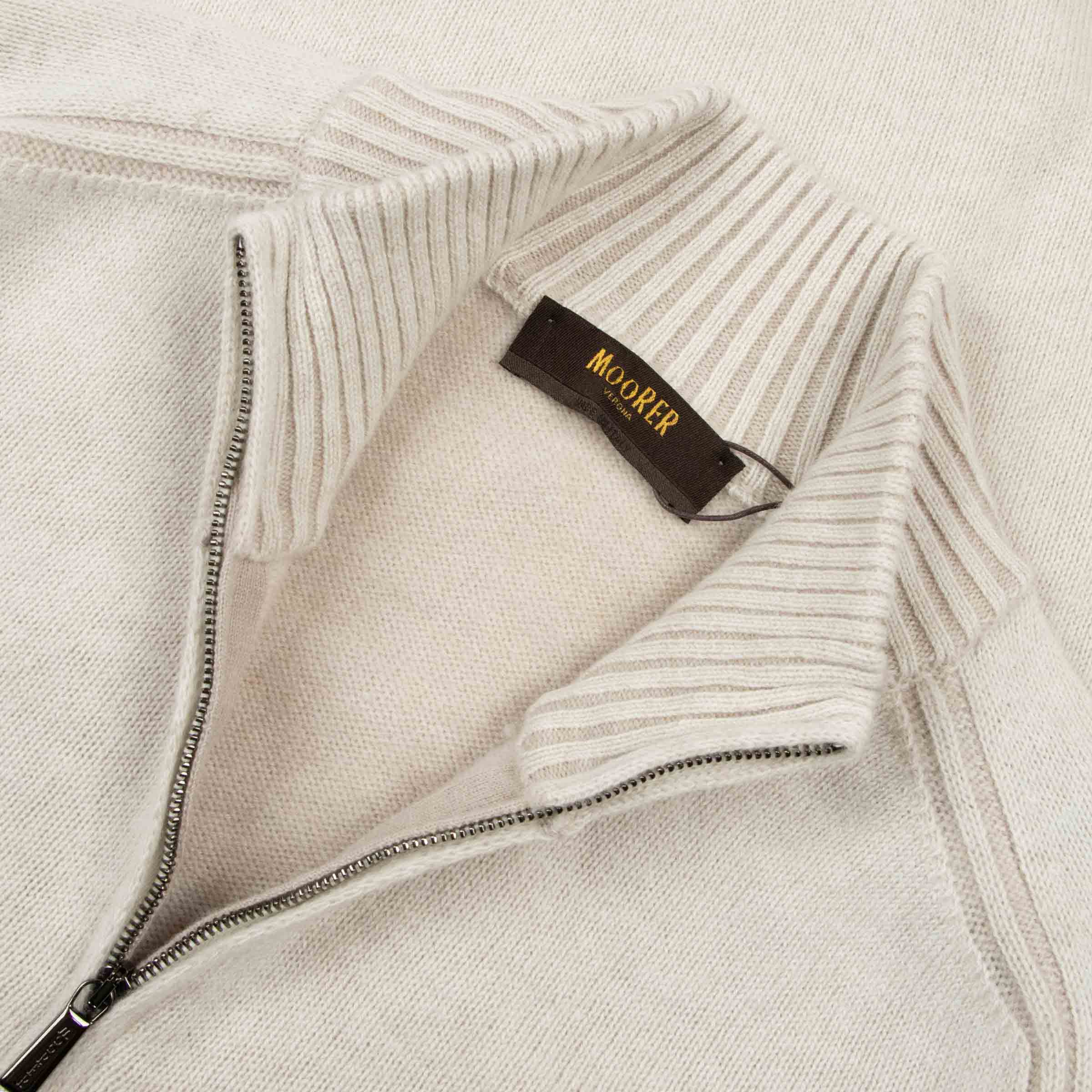 Moorer - Oatmeal ‘Fedro’ Knit Zip Neck Virgin Wool Sweater KNITWEAR MooRER