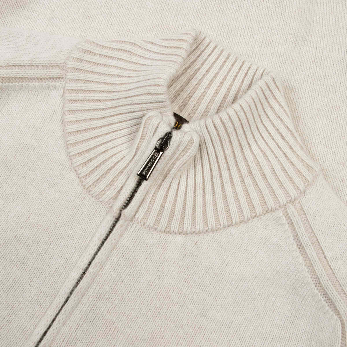 Moorer - Oatmeal ‘Fedro’ Knit Zip Neck Virgin Wool Sweater KNITWEAR MooRER