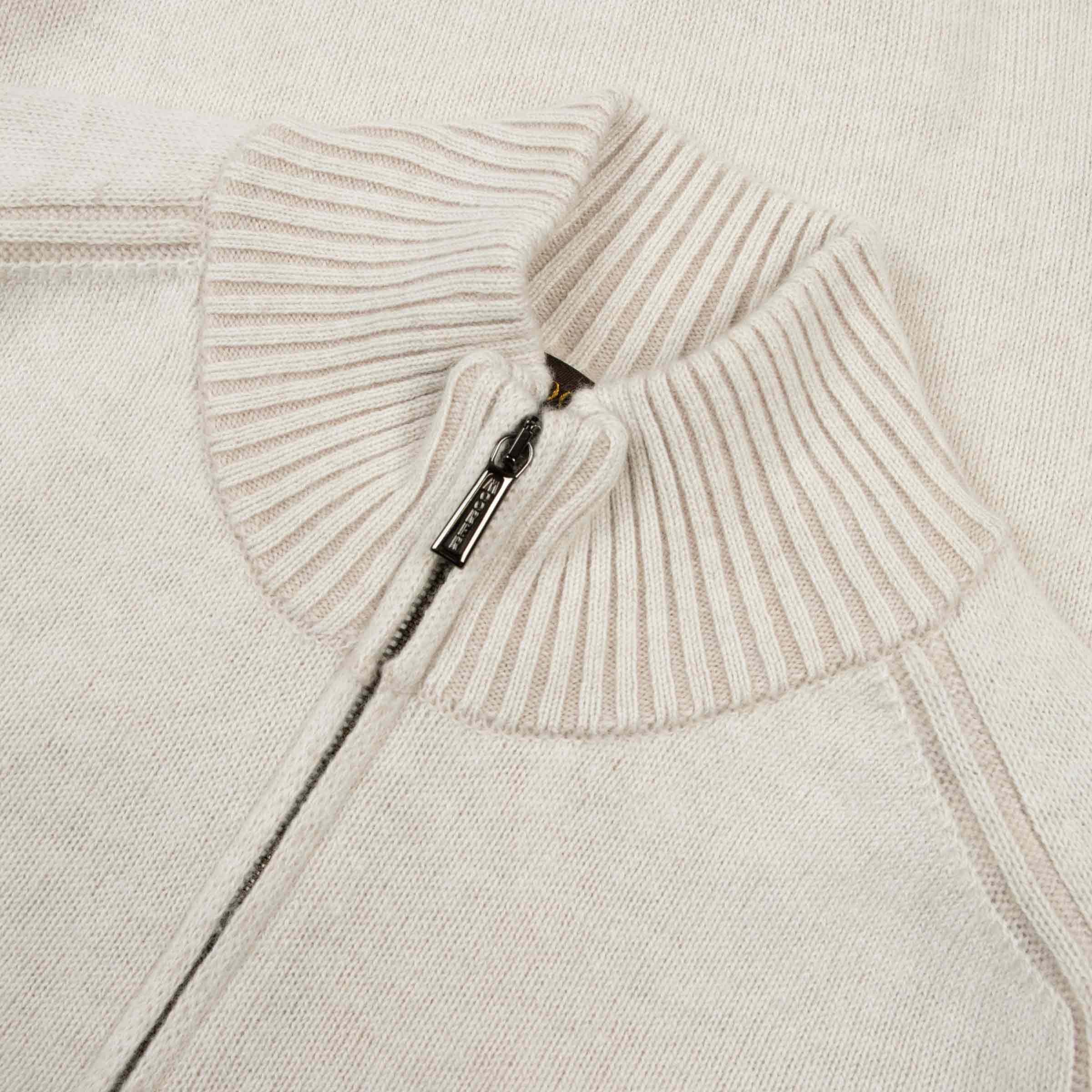 Moorer - Oatmeal ‘Fedro’ Knit Zip Neck Virgin Wool Sweater KNITWEAR MooRER