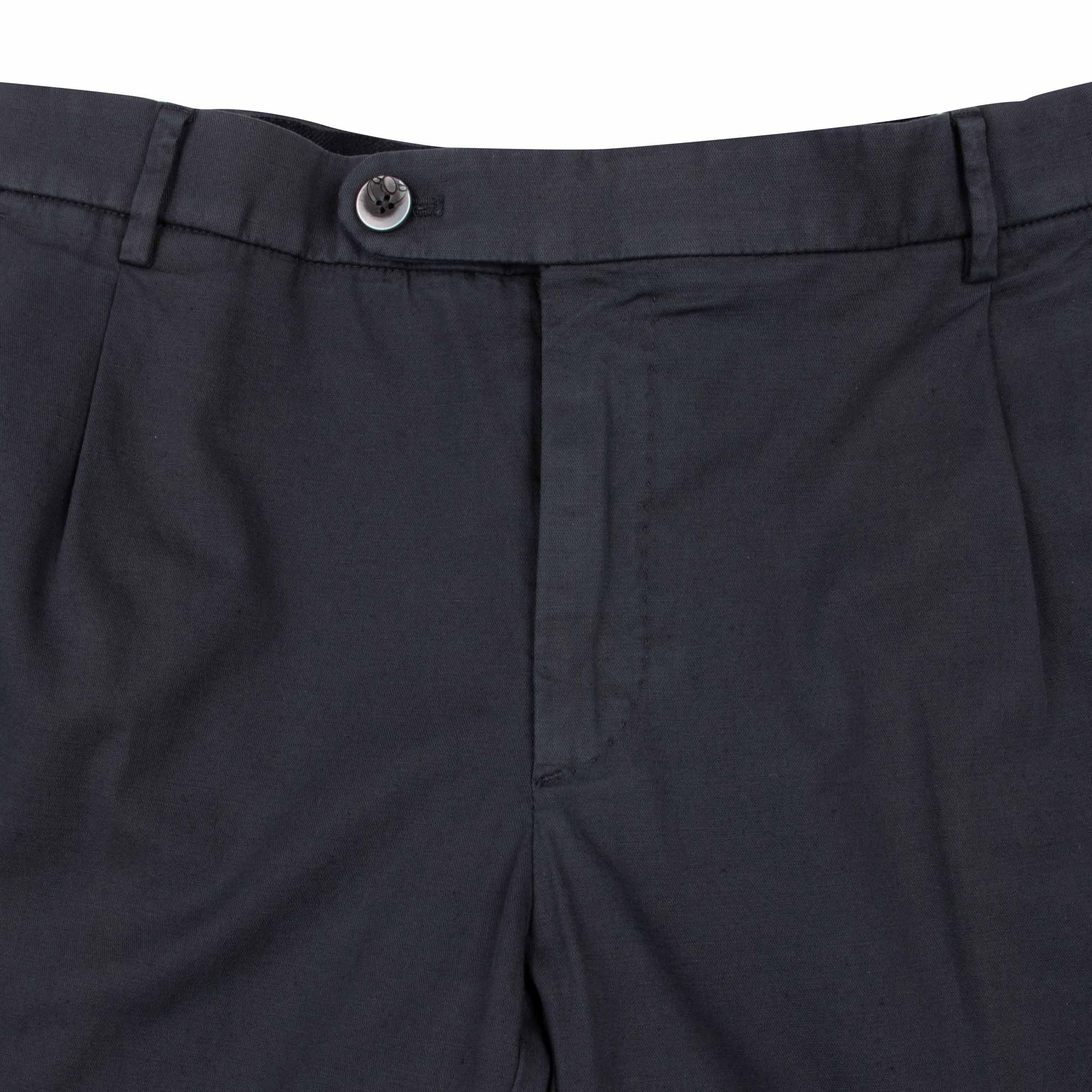 Navy Blue Stretch Cotton & Linen Twill Chinos CASUAL TROUSERS Robert Old