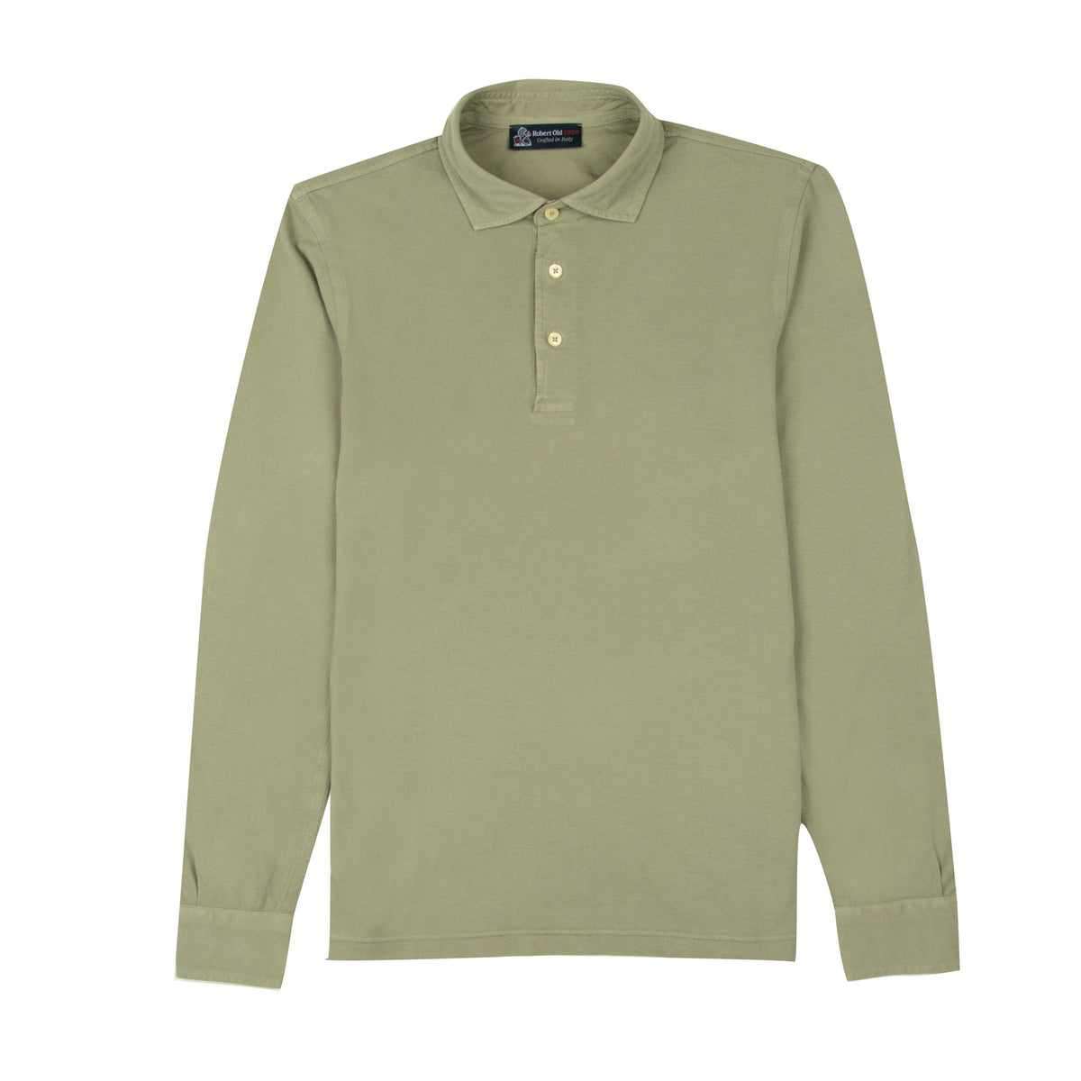 Olive Green Piqué Cotton Long Sleeve Polo Shirt RUGBY/LS POLOS Robert Old