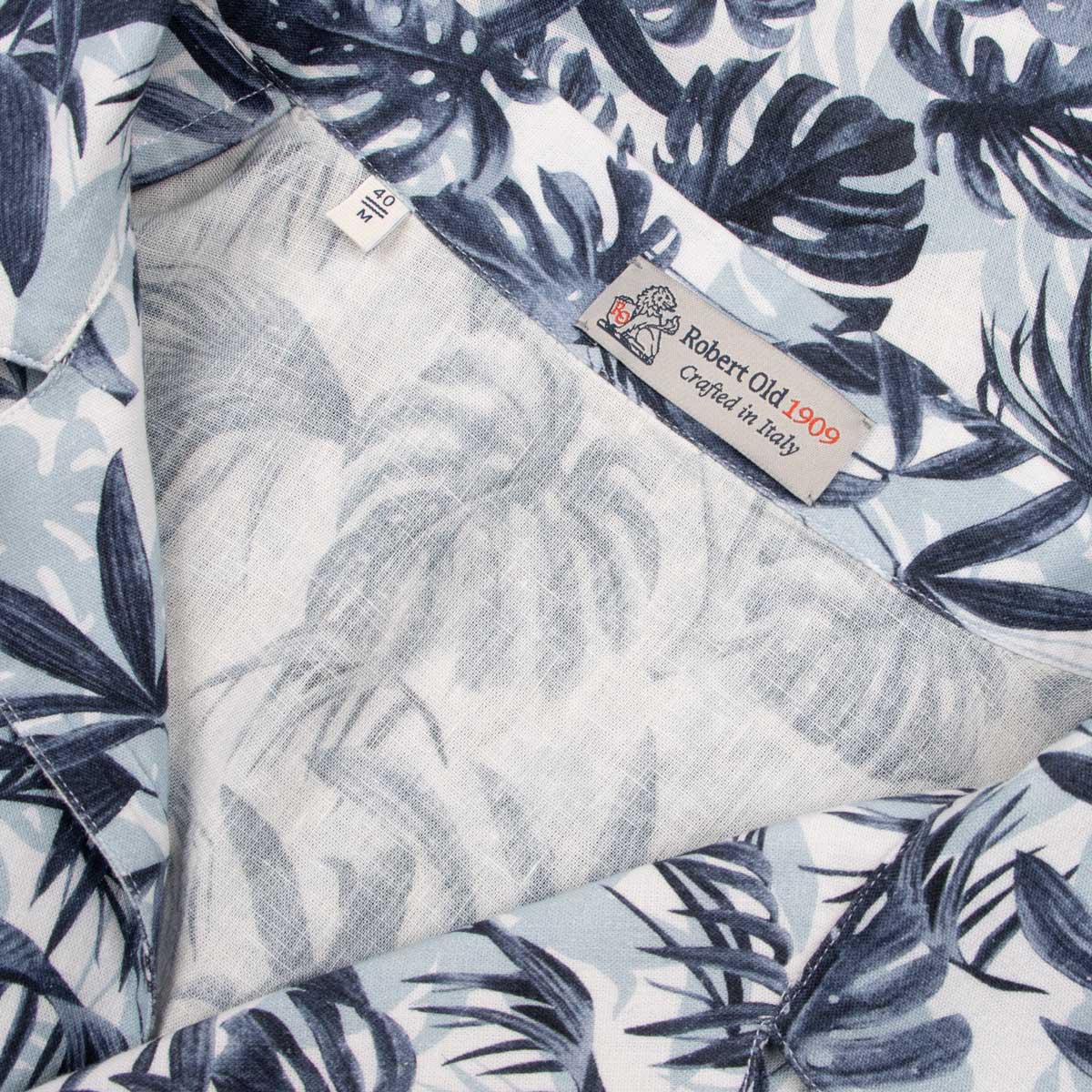 Navy Palm Print Linen-Mix Resort Shirt S/S SHIRTS Robert Old