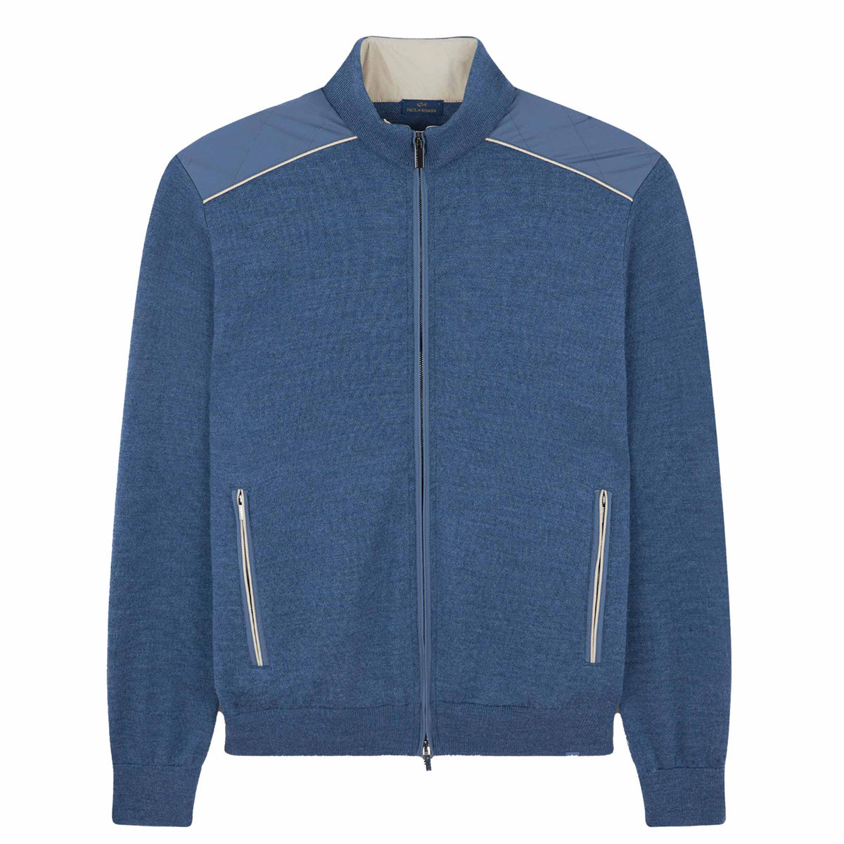 Paul & Shark - Blue Soft Cool Touch with Typhoon® Details Wool zip-Up Sweater KNITWEAR Paul & Shark