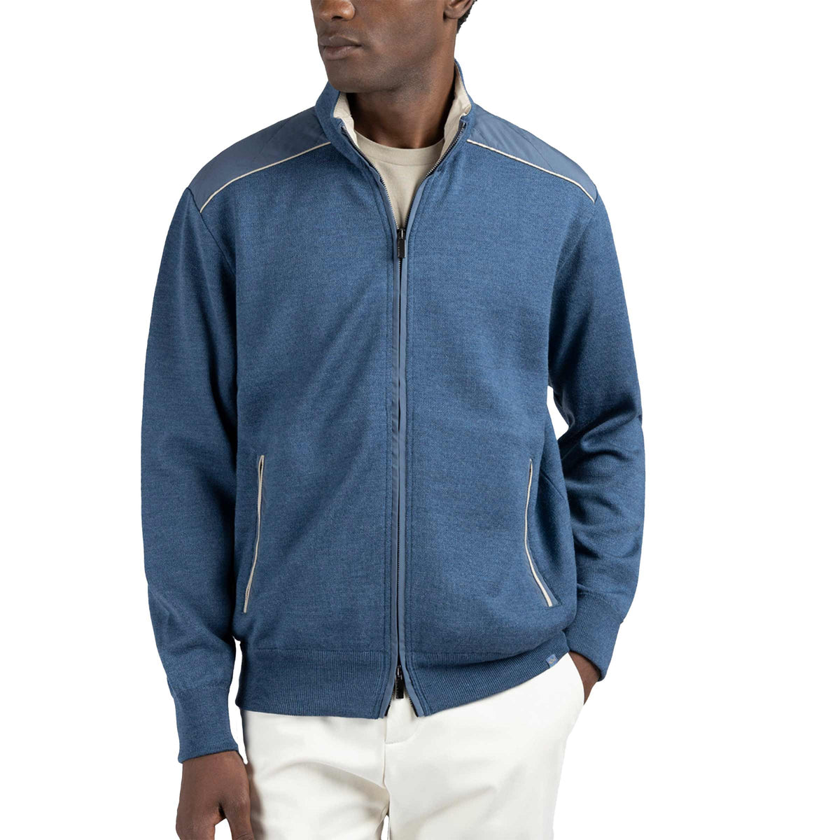Paul & Shark - Blue Soft Cool Touch with Typhoon® Details Wool zip-Up Sweater KNITWEAR Paul & Shark