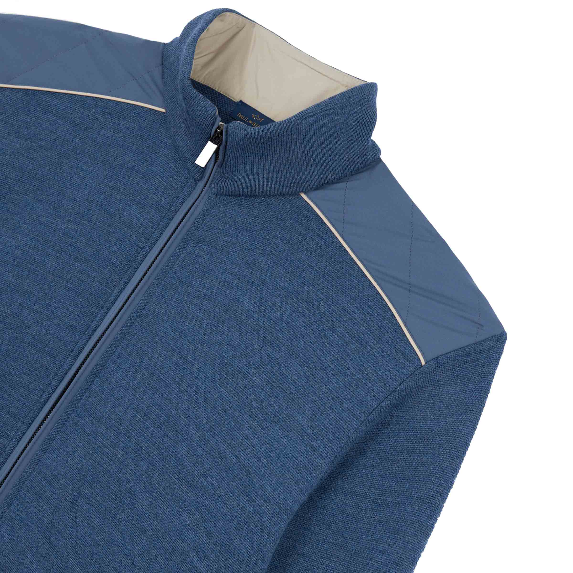 Paul & Shark - Blue Soft Cool Touch with Typhoon® Details Wool zip-Up Sweater KNITWEAR Paul & Shark