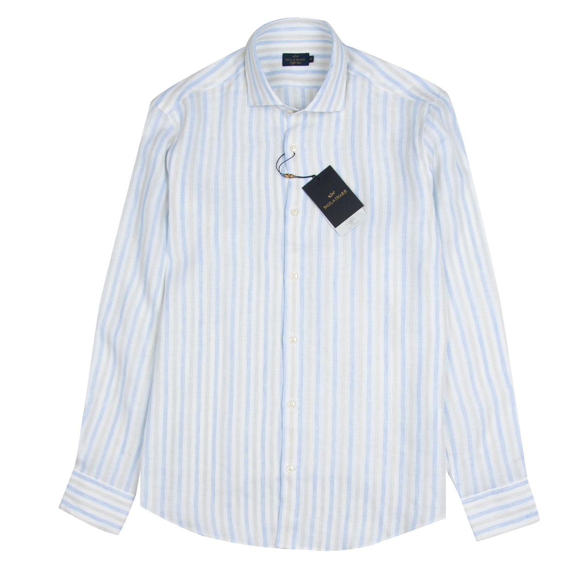 Paul & Shark - Beige and White Striped Soffio Linen Long Sleeve Shirt L/S SHIRTS Paul & Shark