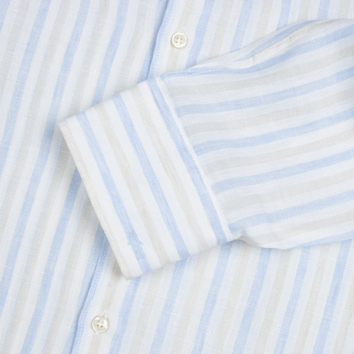 Paul &amp; Shark - Beige and White Striped Soffio Linen Long Sleeve Shirt L/S SHIRTS Paul &amp; Shark
