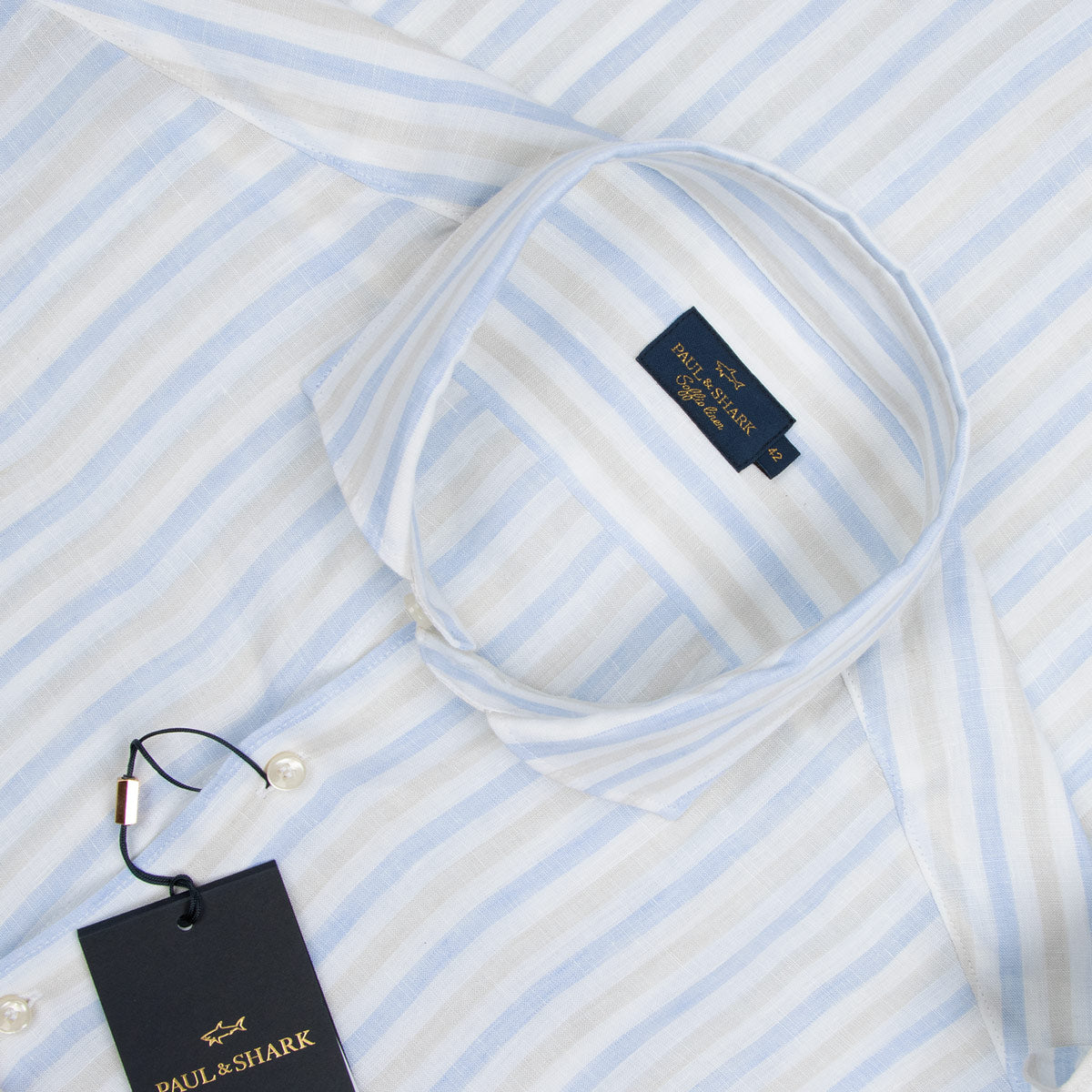 Paul & Shark - Beige and White Striped Soffio Linen Long Sleeve Shirt L/S SHIRTS Paul & Shark