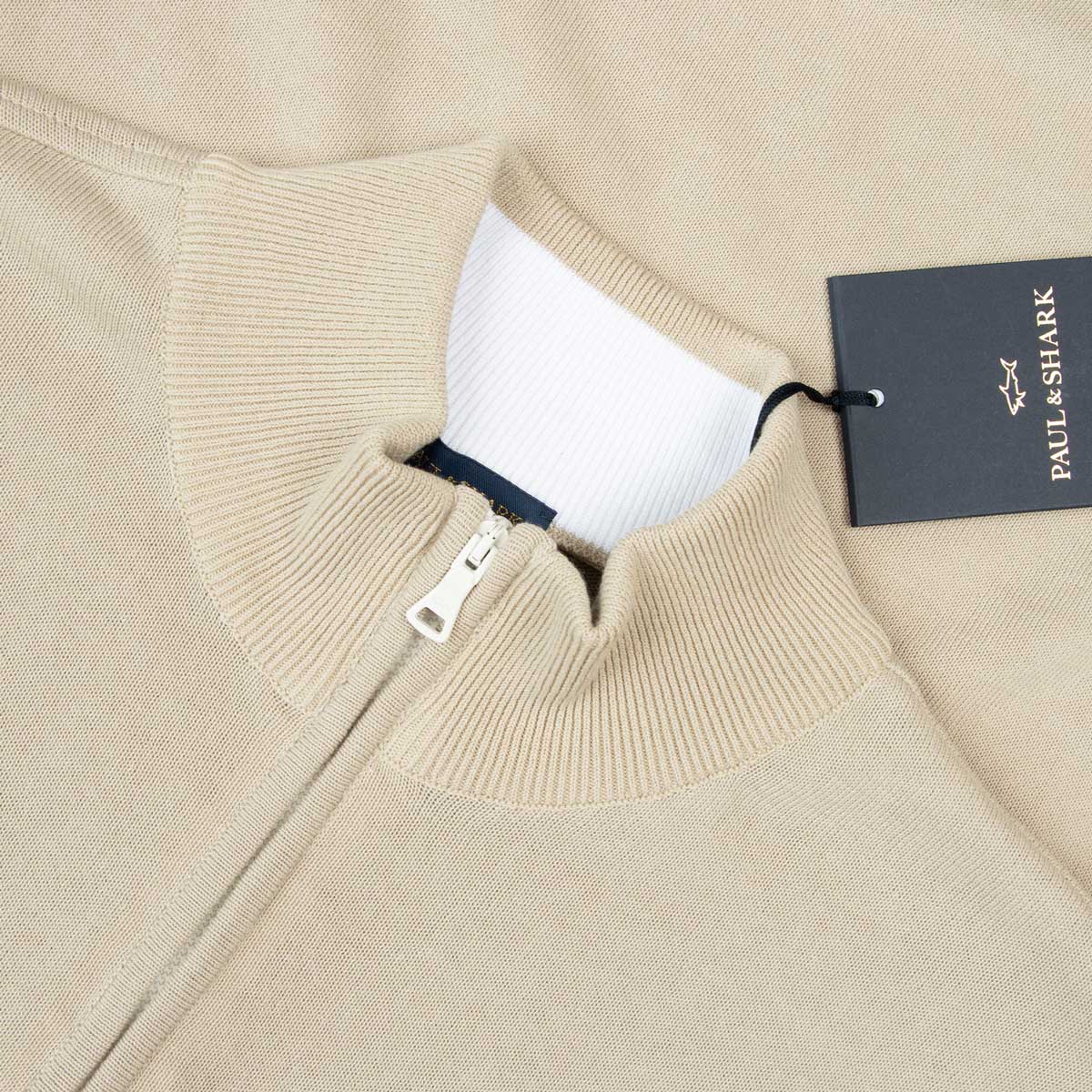 Paul & Shark - Beige Quarter Zip Cotton Knit Sweater KNITWEAR Paul & Shark