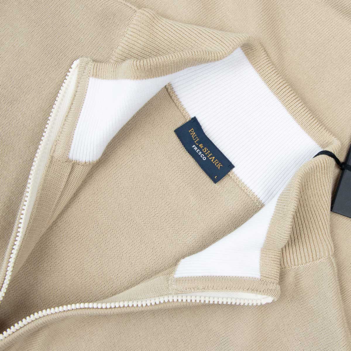 Paul & Shark - Beige Quarter Zip Cotton Knit Sweater KNITWEAR Paul & Shark