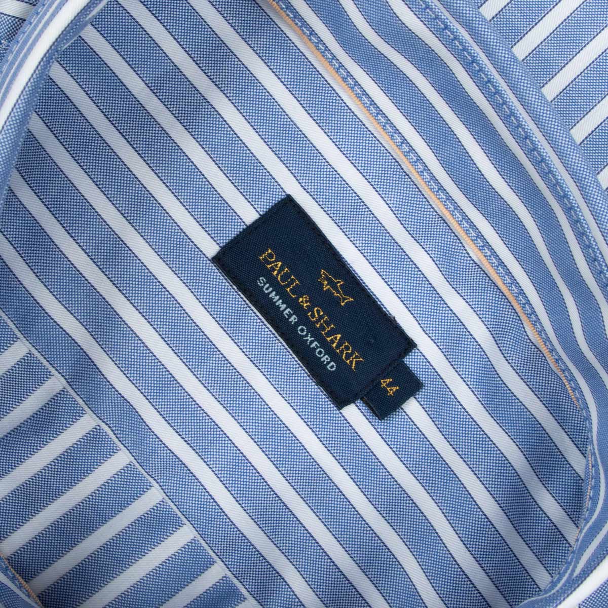 Paul &amp; Shark - Blue &amp; White Striped Oxford Cotton Long Sleeve Shirt L/S SHIRTS Paul &amp; Shark