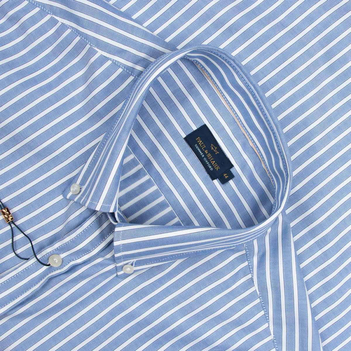 Paul & Shark - Blue & White Striped Oxford Cotton Long Sleeve Shirt L/S SHIRTS Paul & Shark