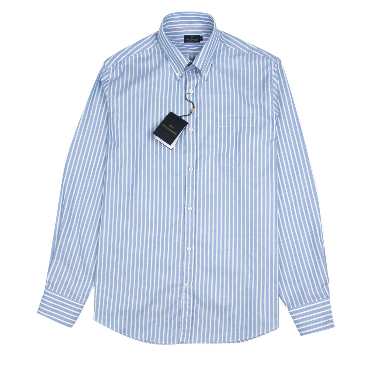 Paul & Shark - Blue & White Striped Oxford Cotton Long Sleeve Shirt L/S SHIRTS Paul & Shark