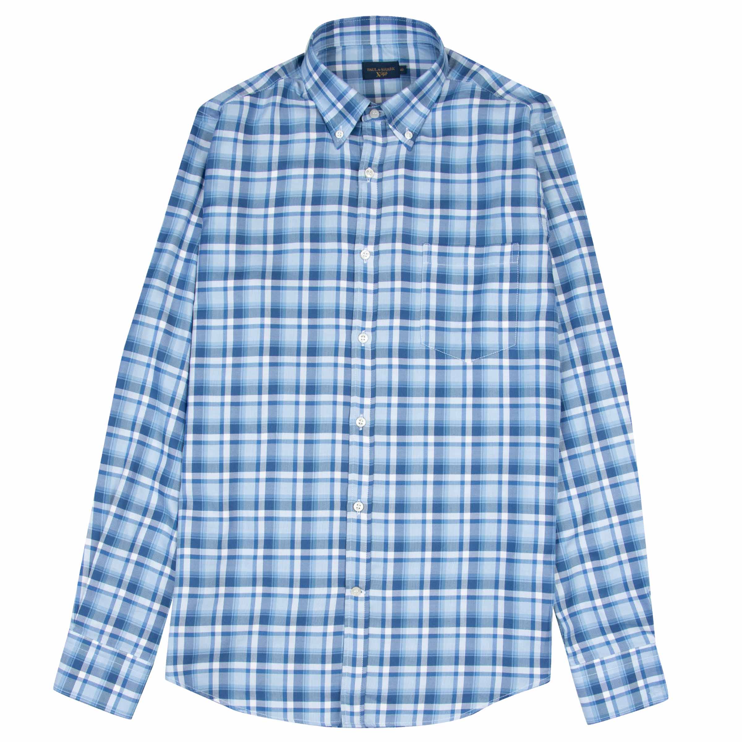 Paul &amp; Shark - Blue &amp; White Check Long Sleeve Cotton Shirt