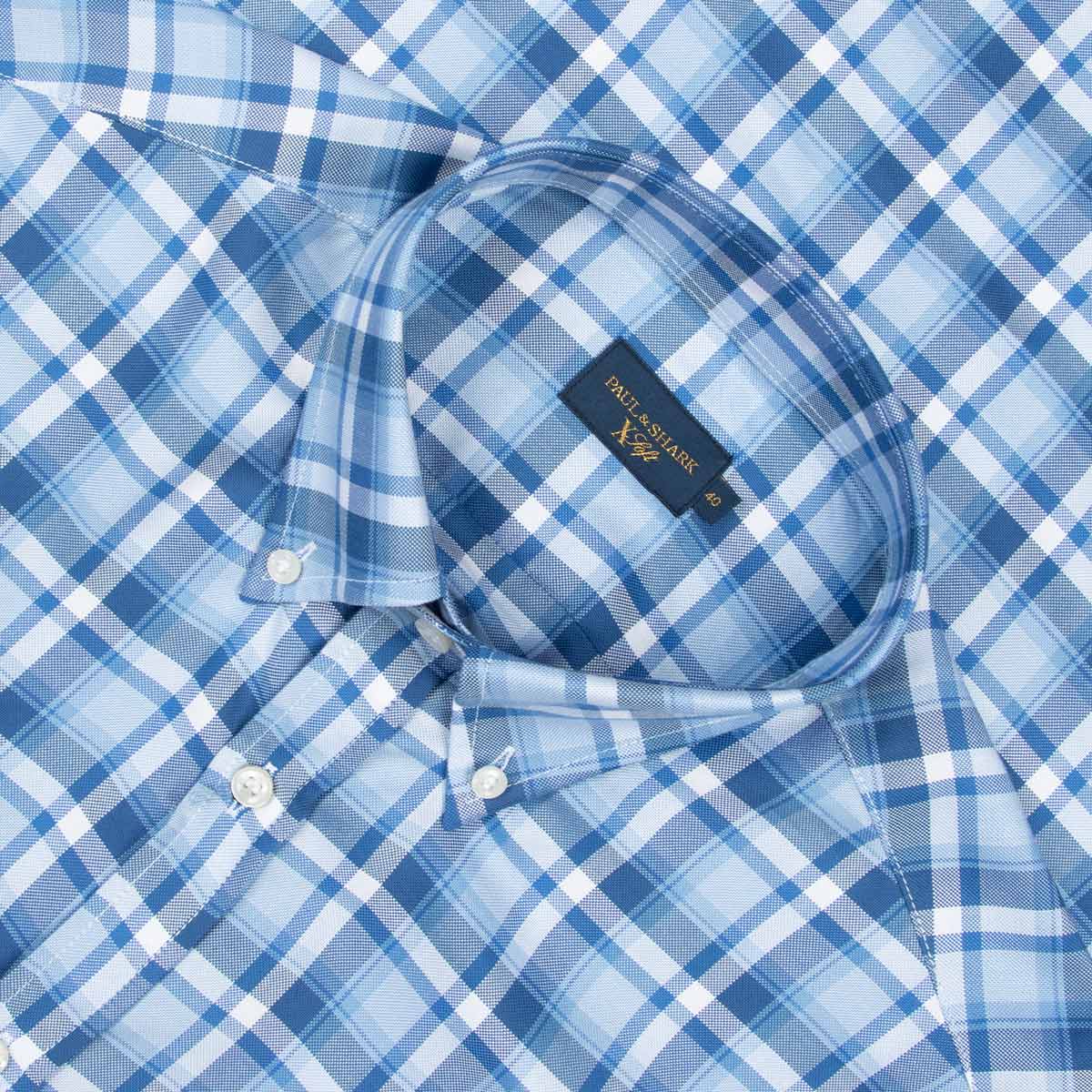 Paul &amp; Shark - Blue &amp; White Check Long Sleeve Cotton Shirt
