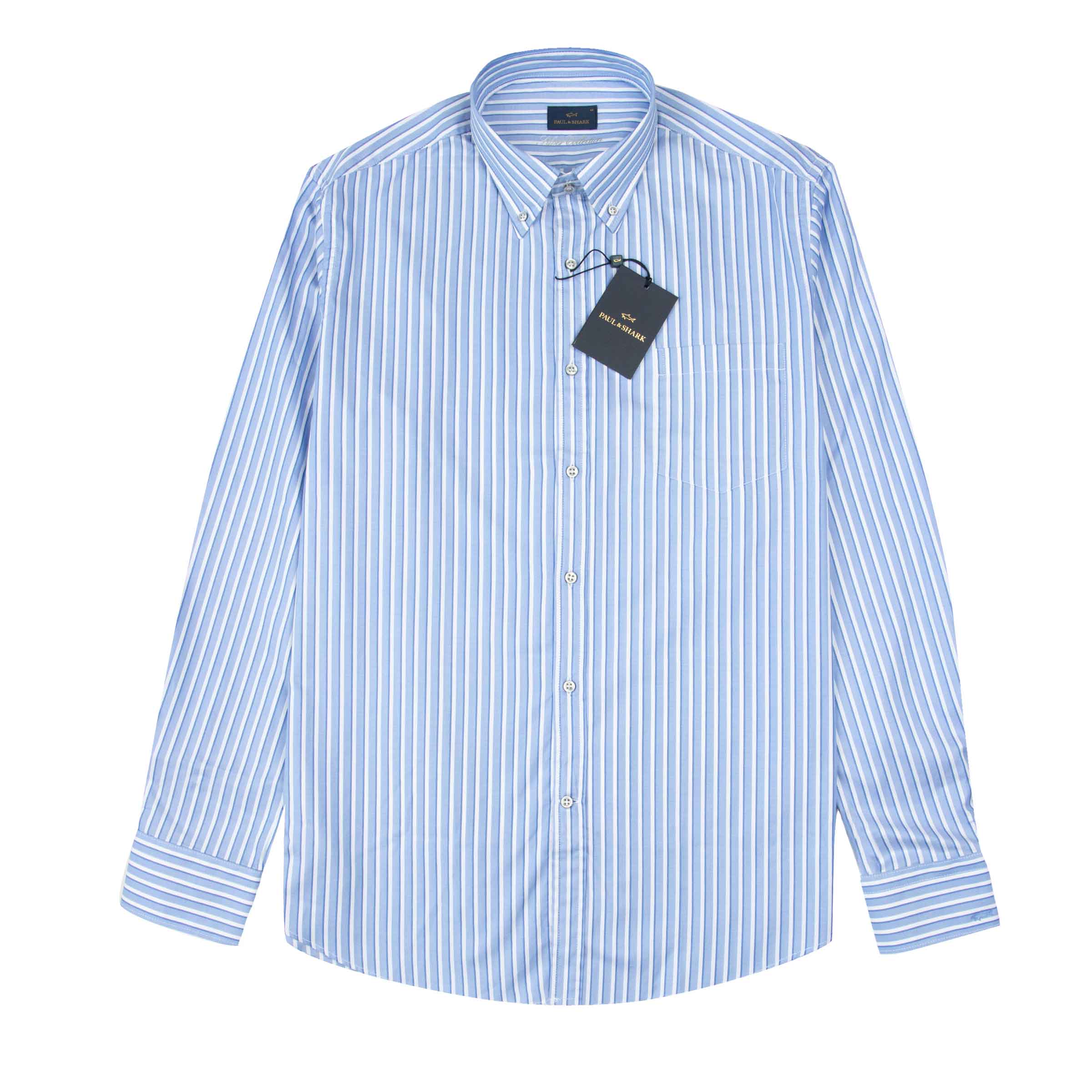 Paul &amp; Shark - Blue Striped Oxford Cotton Long Sleeve Shirt L/S SHIRTS Paul &amp; Shark