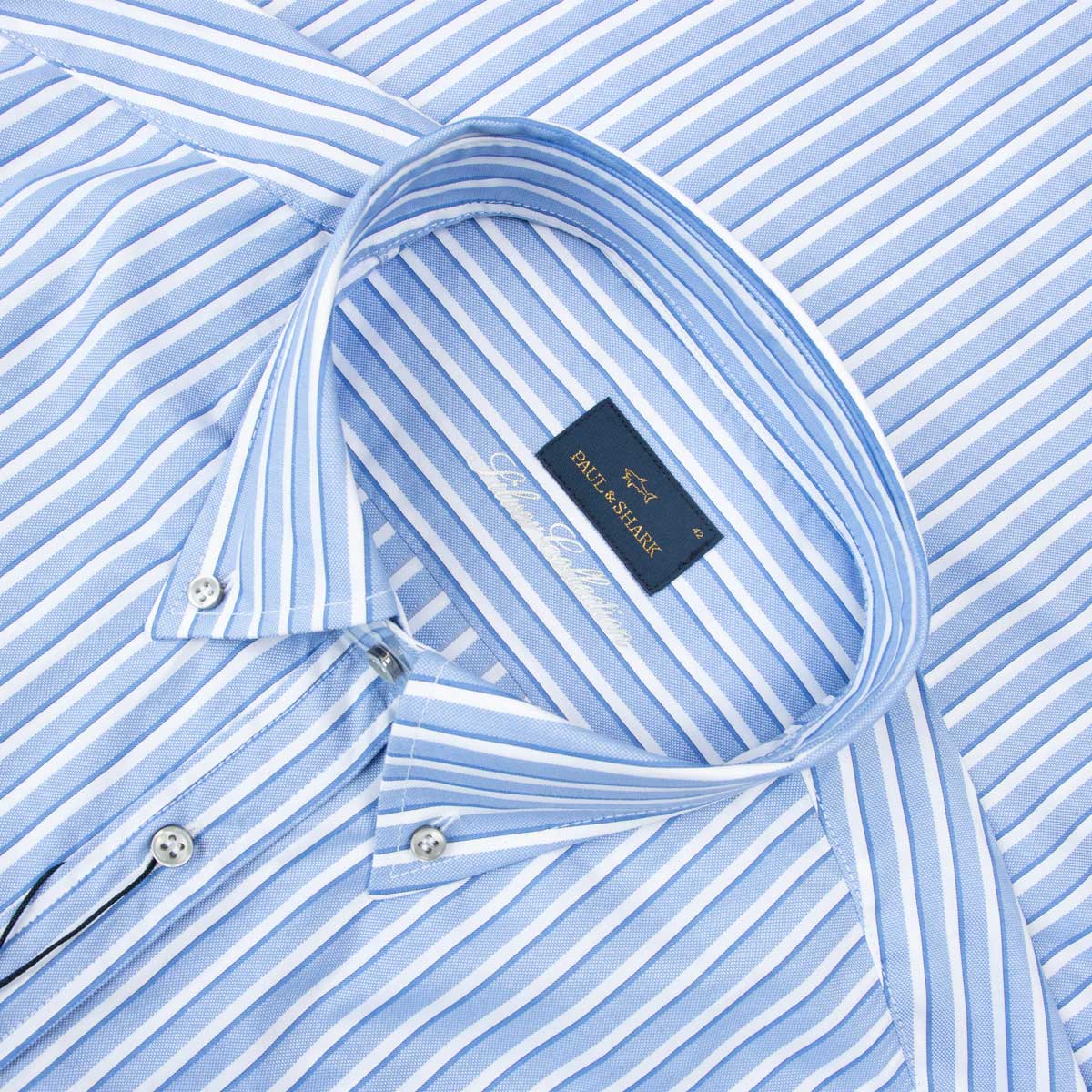 Paul &amp; Shark - Blue Striped Oxford Cotton Long Sleeve Shirt L/S SHIRTS Paul &amp; Shark