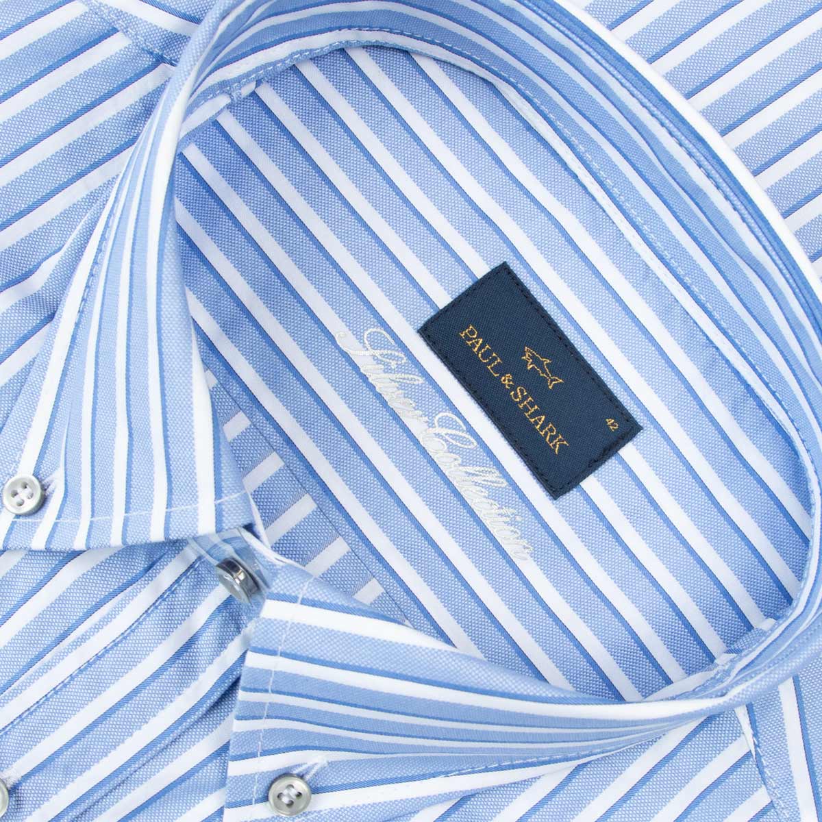 Paul &amp; Shark - Blue Striped Oxford Cotton Long Sleeve Shirt L/S SHIRTS Paul &amp; Shark