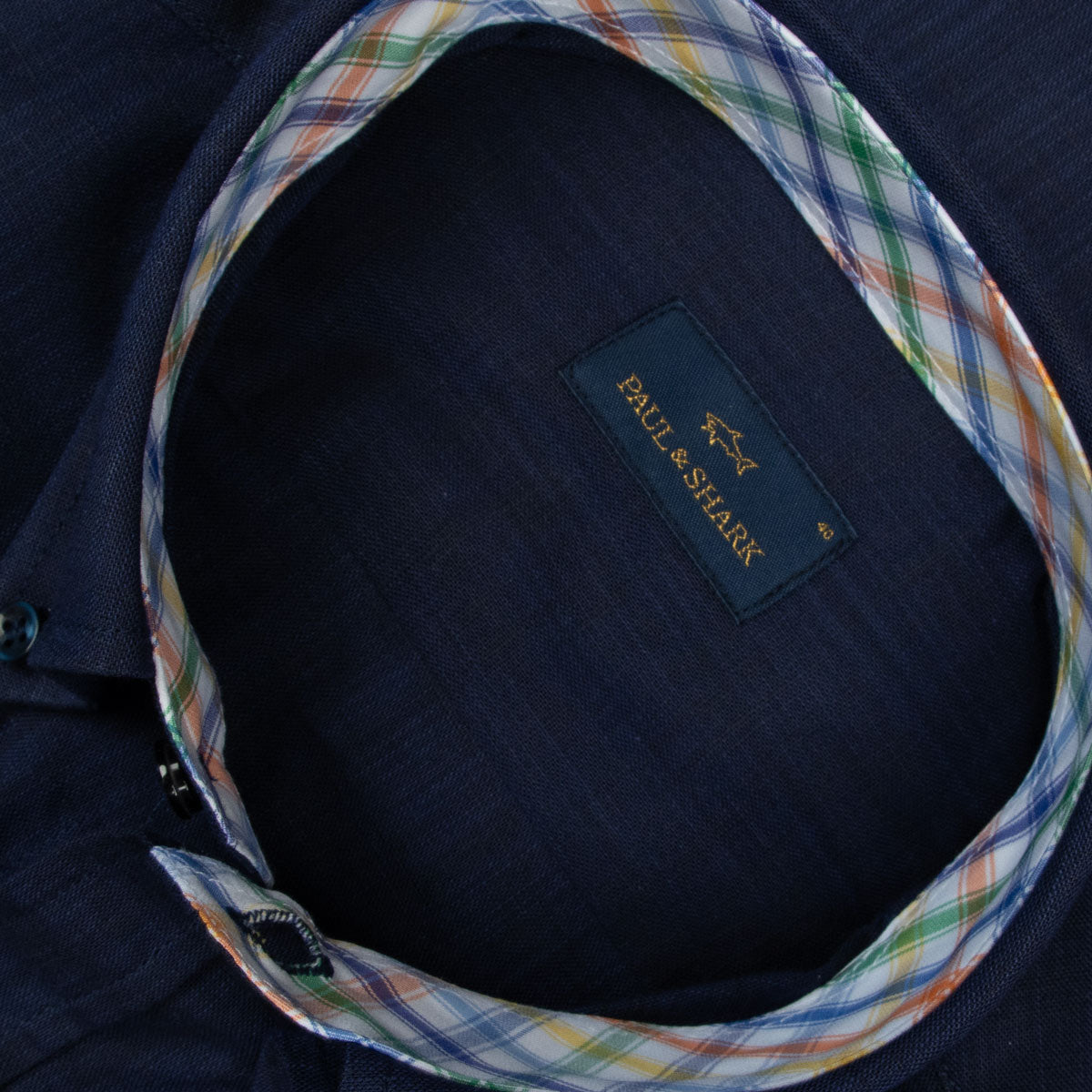 Paul &amp; Shark - Navy Contrast Linen Short Sleeve Shirt