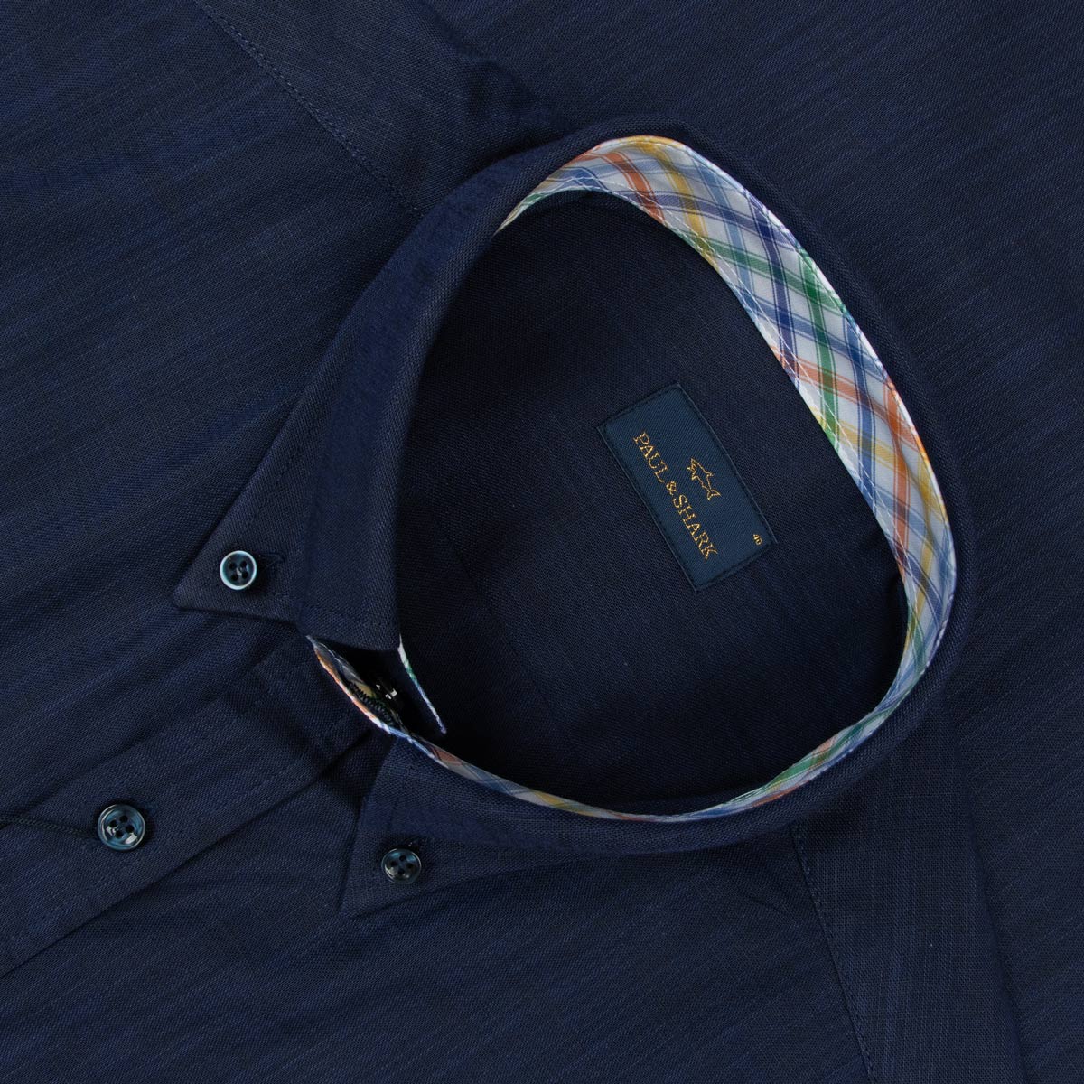 Paul &amp; Shark - Navy Contrast Linen Short Sleeve Shirt