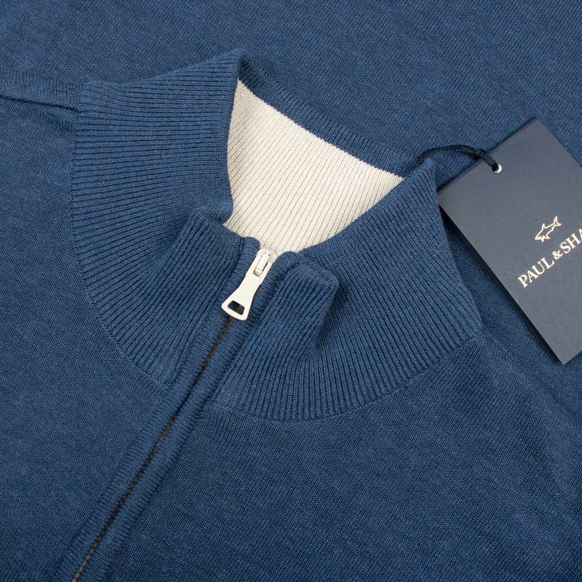Paul & Shark - Blue Soft Half Zip Cotton Sweater KNITWEAR Paul & Shark