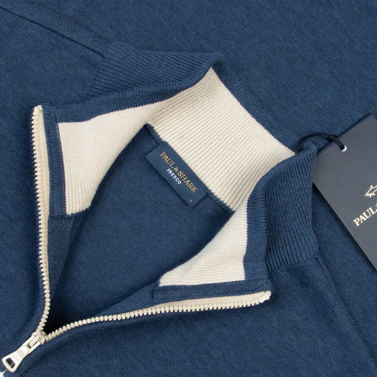 Paul & Shark - Blue Soft Half Zip Cotton Sweater KNITWEAR Paul & Shark