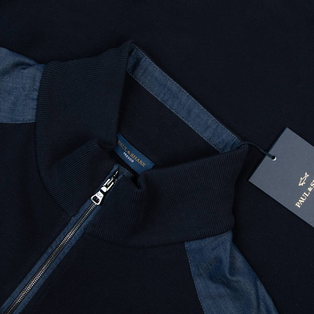 Paul & Shark - Navy with Denim Quarter-Zip Cotton Sweater KNITWEAR Paul & Shark