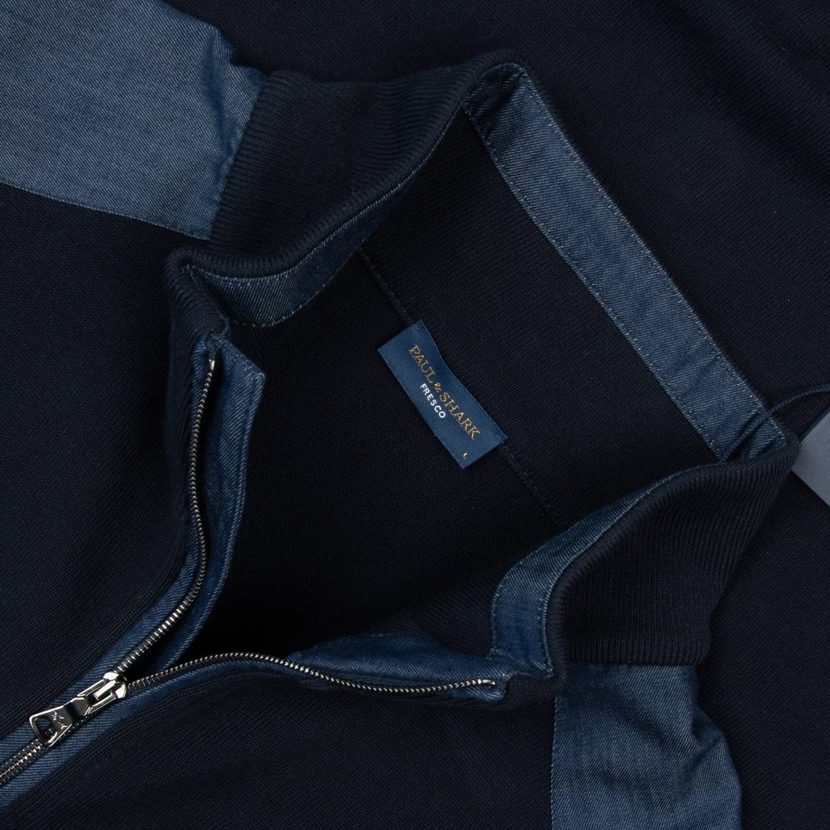 Paul & Shark - Navy with Denim Quarter-Zip Cotton Sweater KNITWEAR Paul & Shark