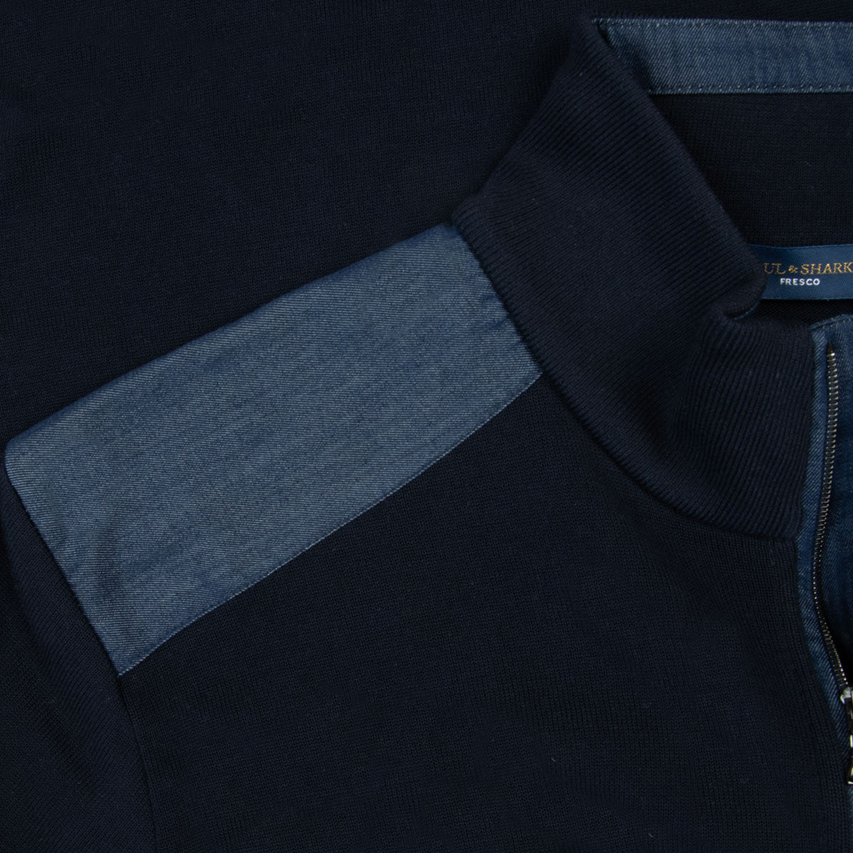 Paul &amp; Shark - Navy with Denim Quarter-Zip Cotton Sweater KNITWEAR Paul &amp; Shark