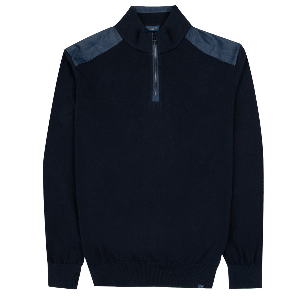 Paul & Shark - Navy with Denim Quarter-Zip Cotton Sweater KNITWEAR Paul & Shark