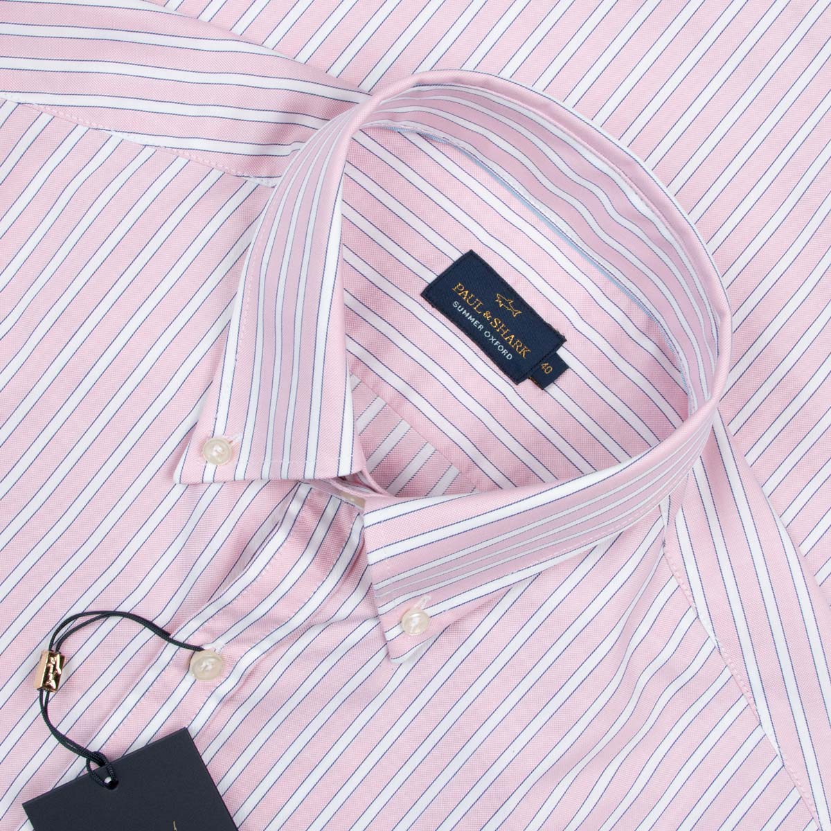 Paul &amp; Shark - Pink &amp; White Striped Oxford Cotton Long Sleeve Shirt L/S SHIRTS Paul &amp; Shark