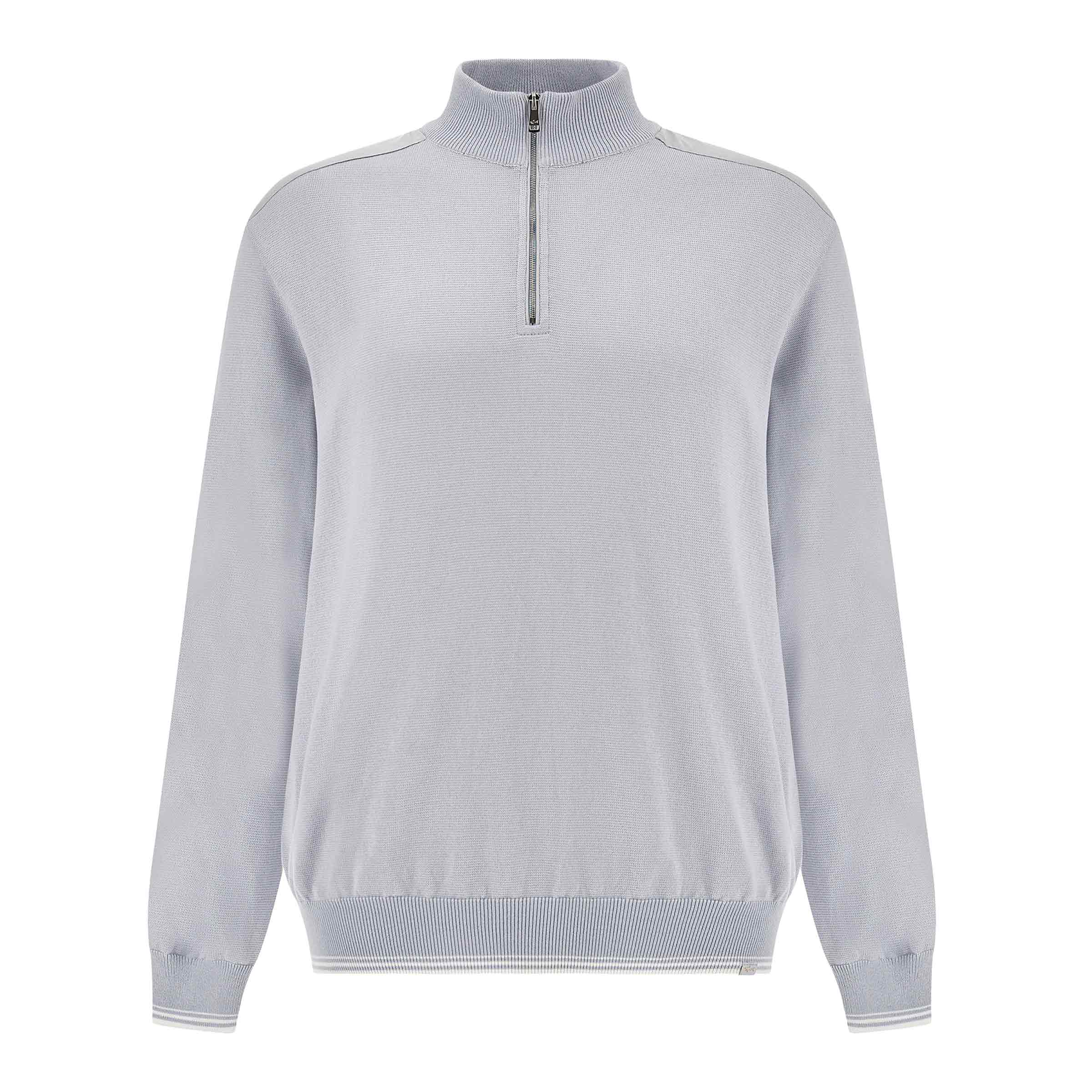 Paul & Shark - Skyride Blue Piuma cotton with Typhoon® details Half‑zip sweater KNITWEAR Paul & Shark