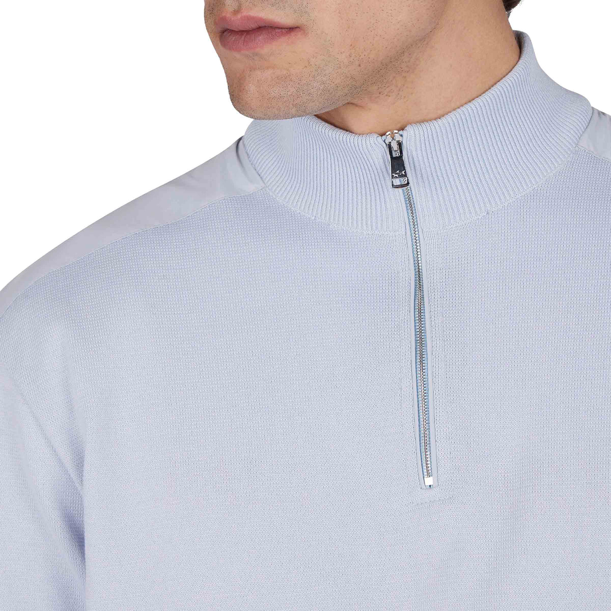 Paul & Shark - Skyride Blue Piuma cotton with Typhoon® details Half‑zip sweater KNITWEAR Paul & Shark