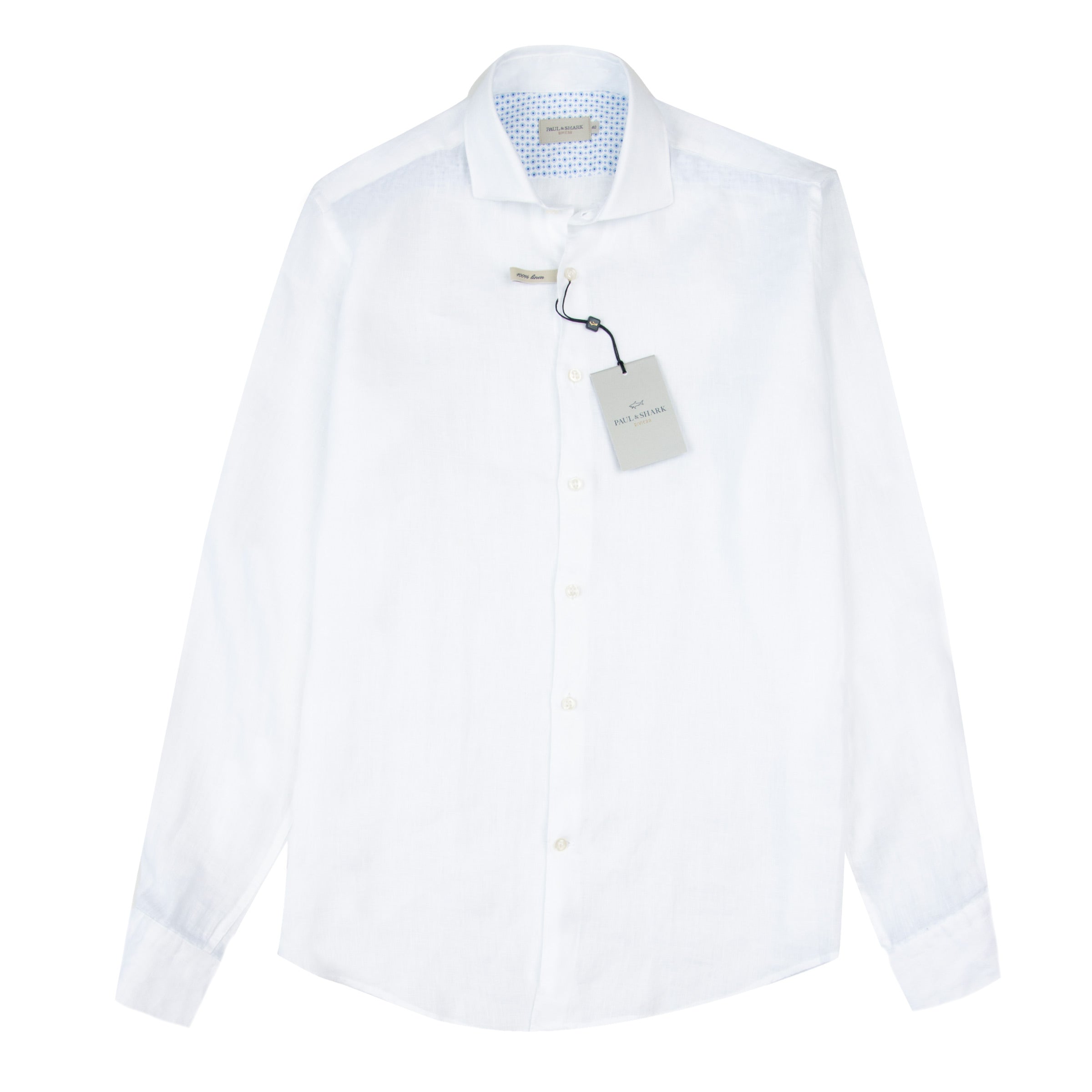 Paul &amp; Shark - White Contrast Riveria Pure Linen Long Sleeve Shirt L/S SHIRTS Paul &amp; Shark