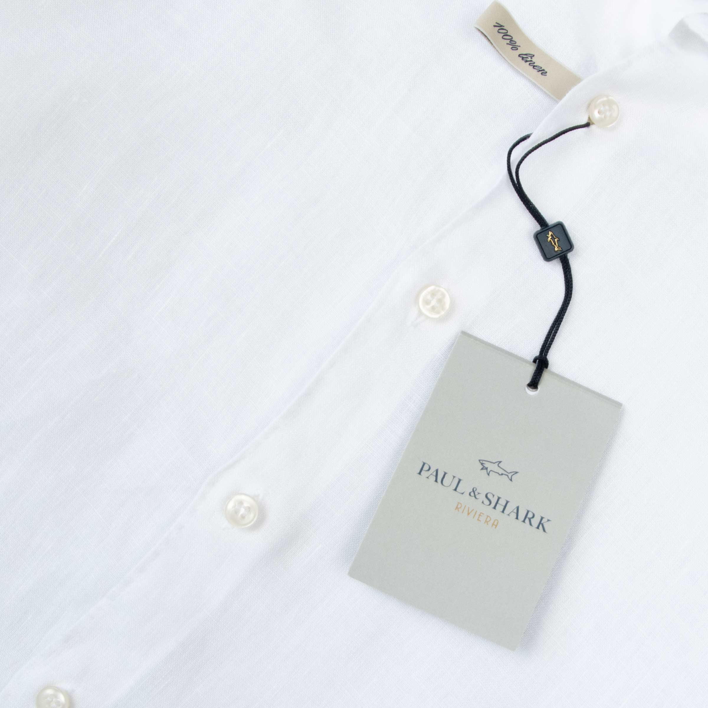 Paul &amp; Shark - White Contrast Riveria Pure Linen Long Sleeve Shirt L/S SHIRTS Paul &amp; Shark