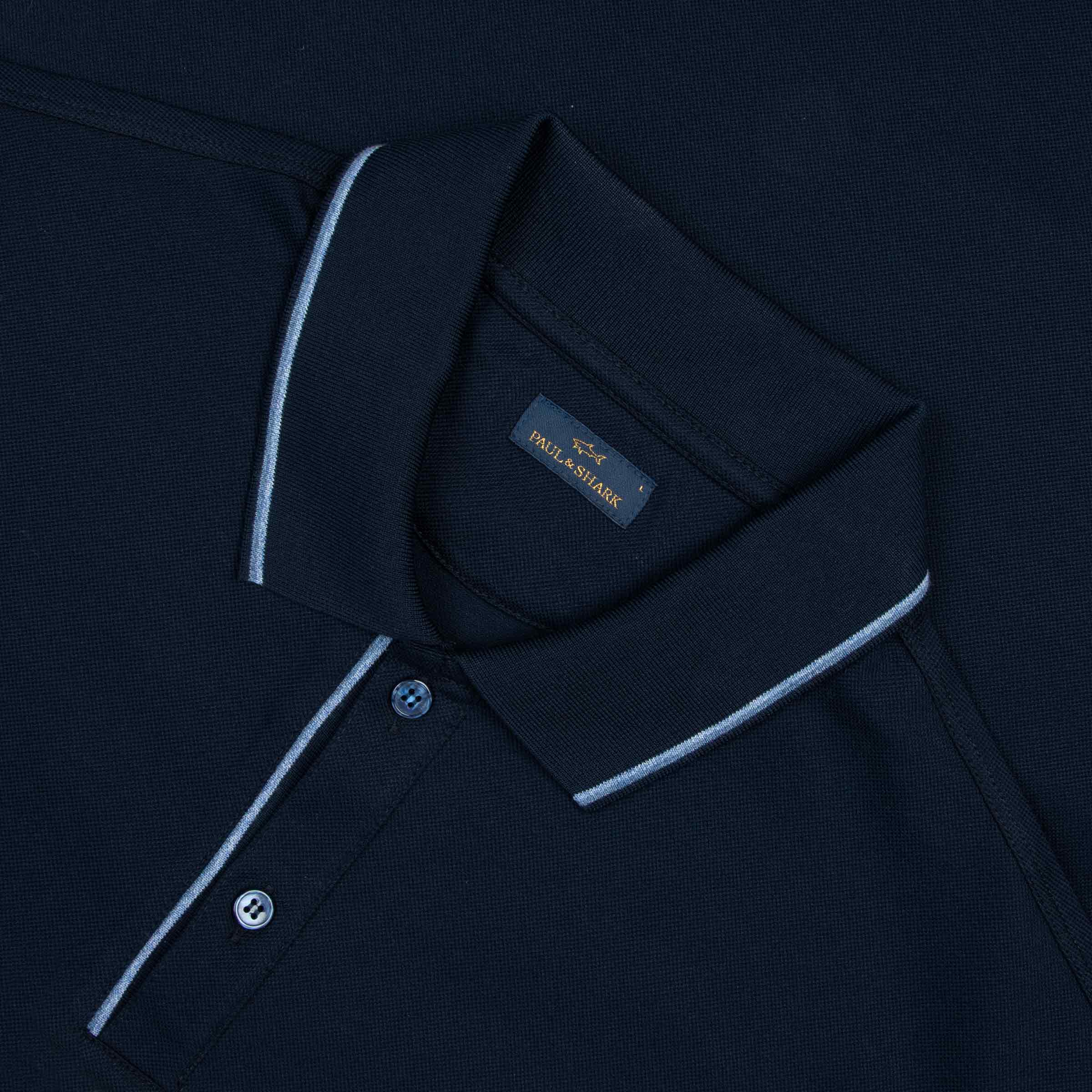 Paul &amp; Shark - Navy Contrast Cotton Piqué Polo Shirt S/S POLOS Paul &amp; Shark