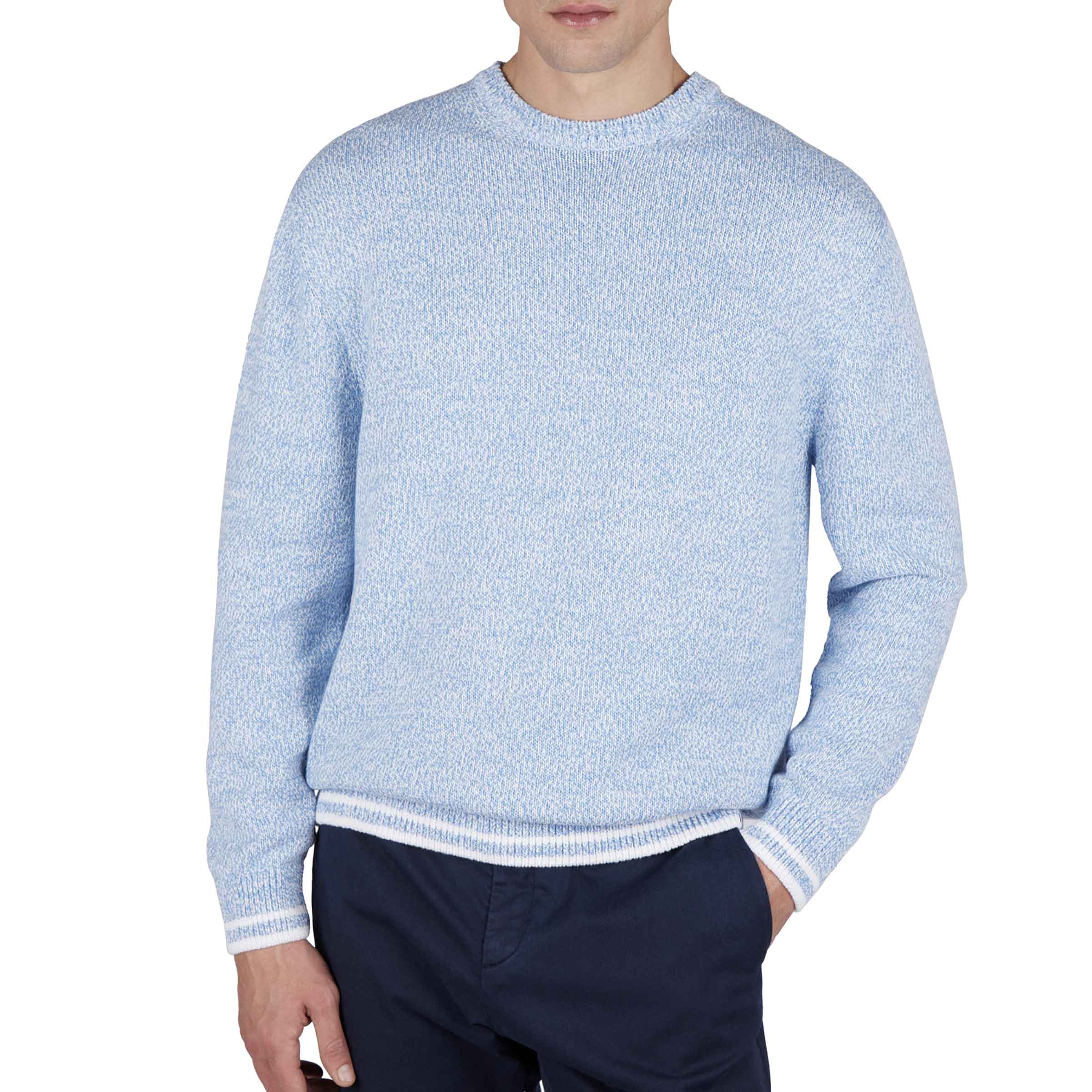 Paul & Shark - Bright white/Blissful Blue Piuma Cotton Crew‑neck Sweater KNITWEAR Paul & Shark
