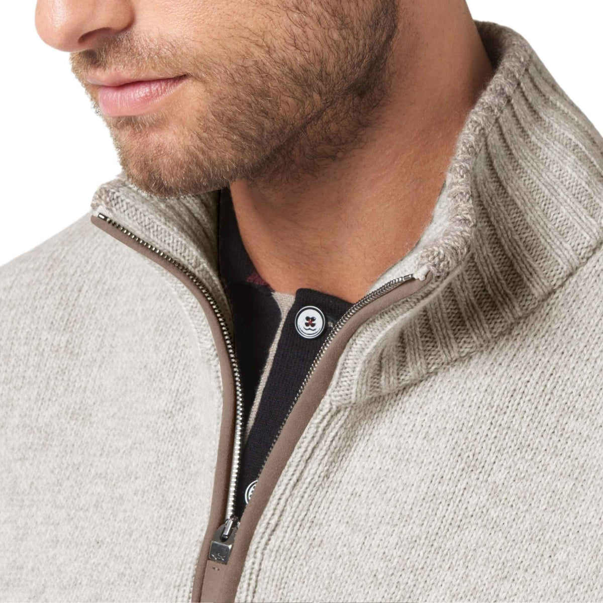 Paul &amp; Shark - Silver Grey Wool and Cashmere Half-Zip Sweater