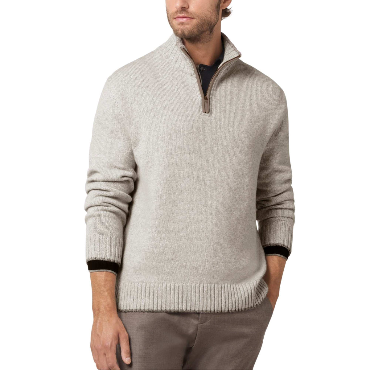 Paul &amp; Shark - Silver Grey Wool and Cashmere Half-Zip Sweater