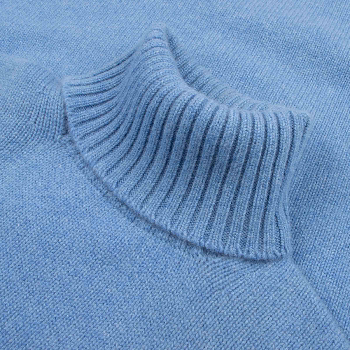 Suez Blue Portree 4ply Roll Neck Cashmere Sweater CASHMERE Robert Old