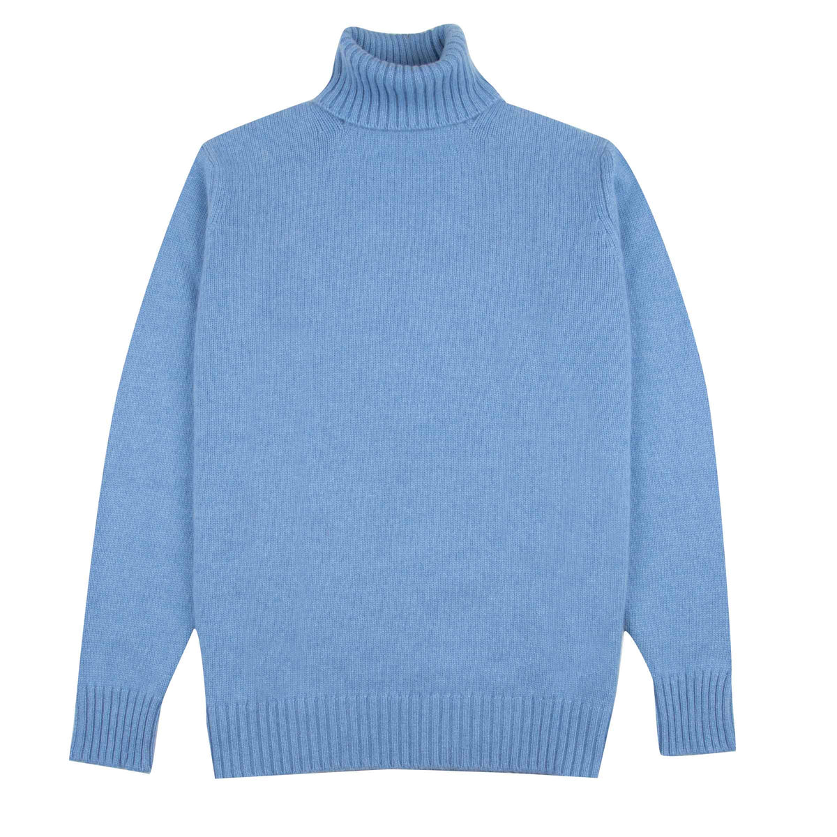 Suez Blue Portree 4ply Roll Neck Cashmere Sweater CASHMERE Robert Old