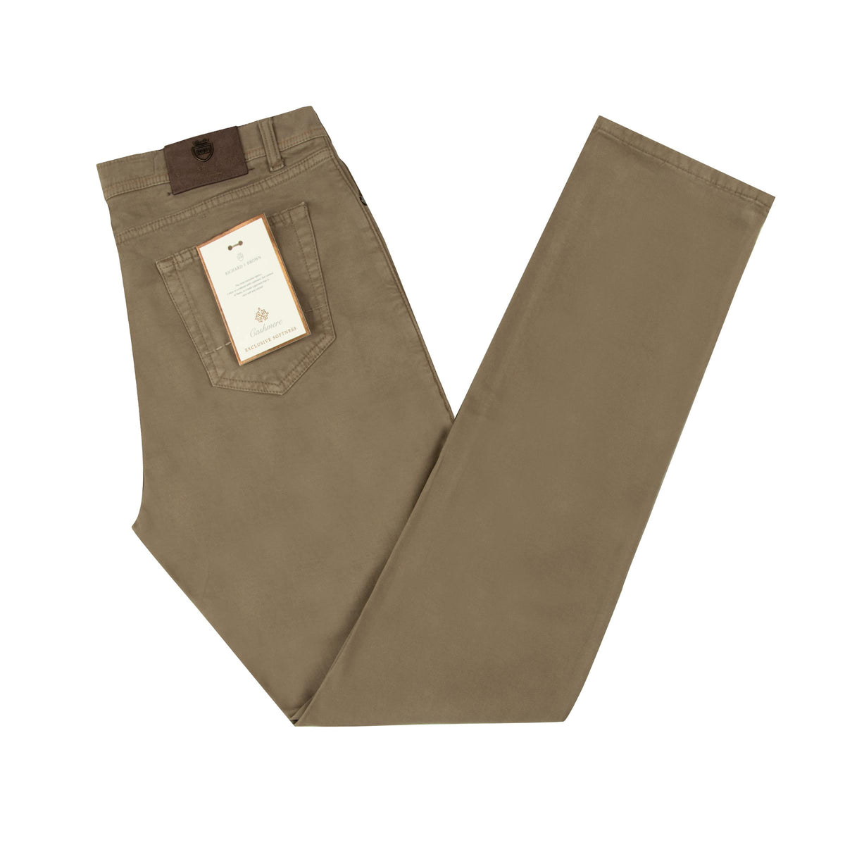 Richard J Brown - Khaki Brown Cotton Cashmere Denim 'Milano' Regular Fit Jeans JEANS Richard J Brown